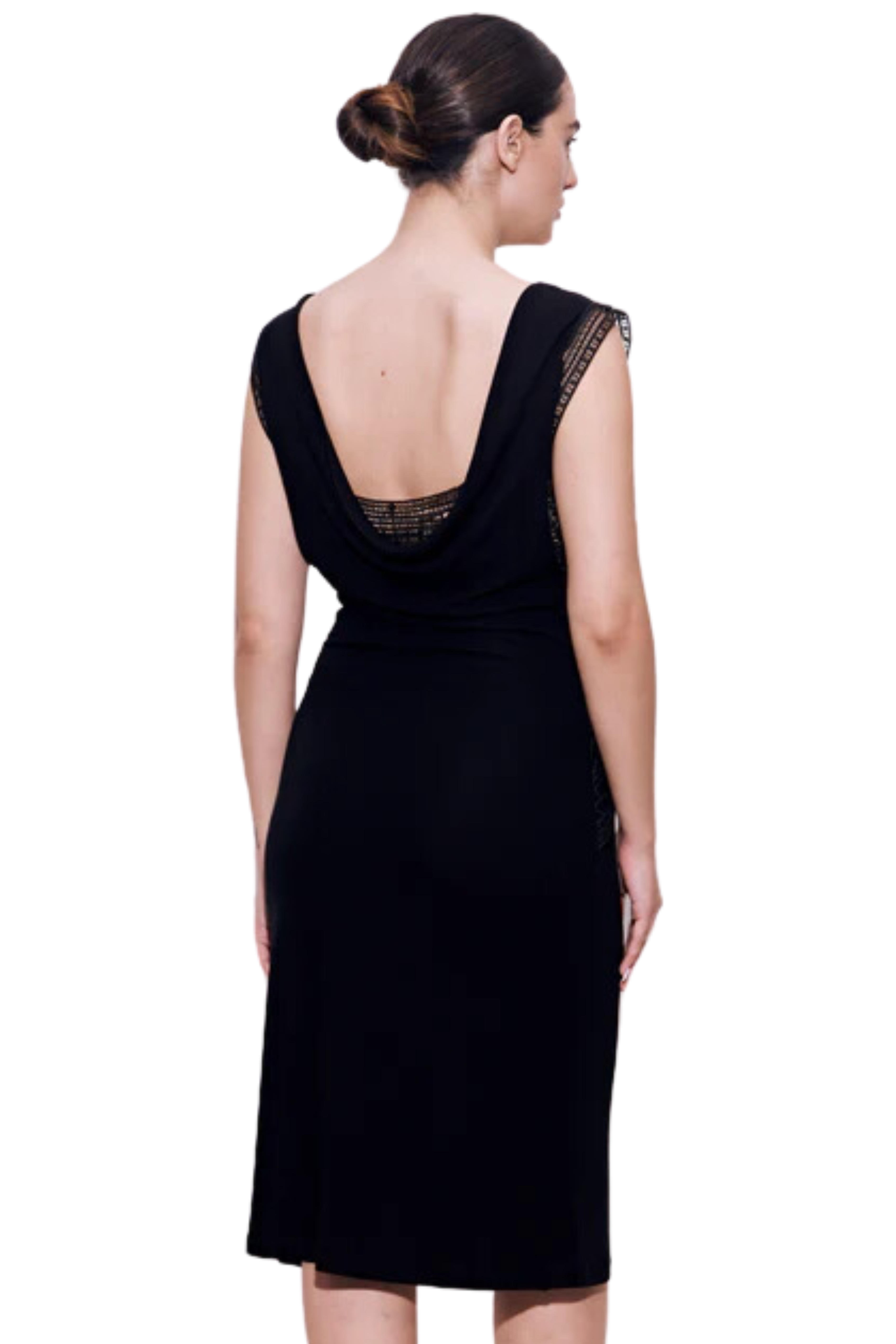 שמלת ערב באורך מידי עם מחוך תחרה בחלק הקדמיהרכב: 100% ויסקוזההדוגמנית בגובה 1.75 ולובשת מידה 42 איטלקית