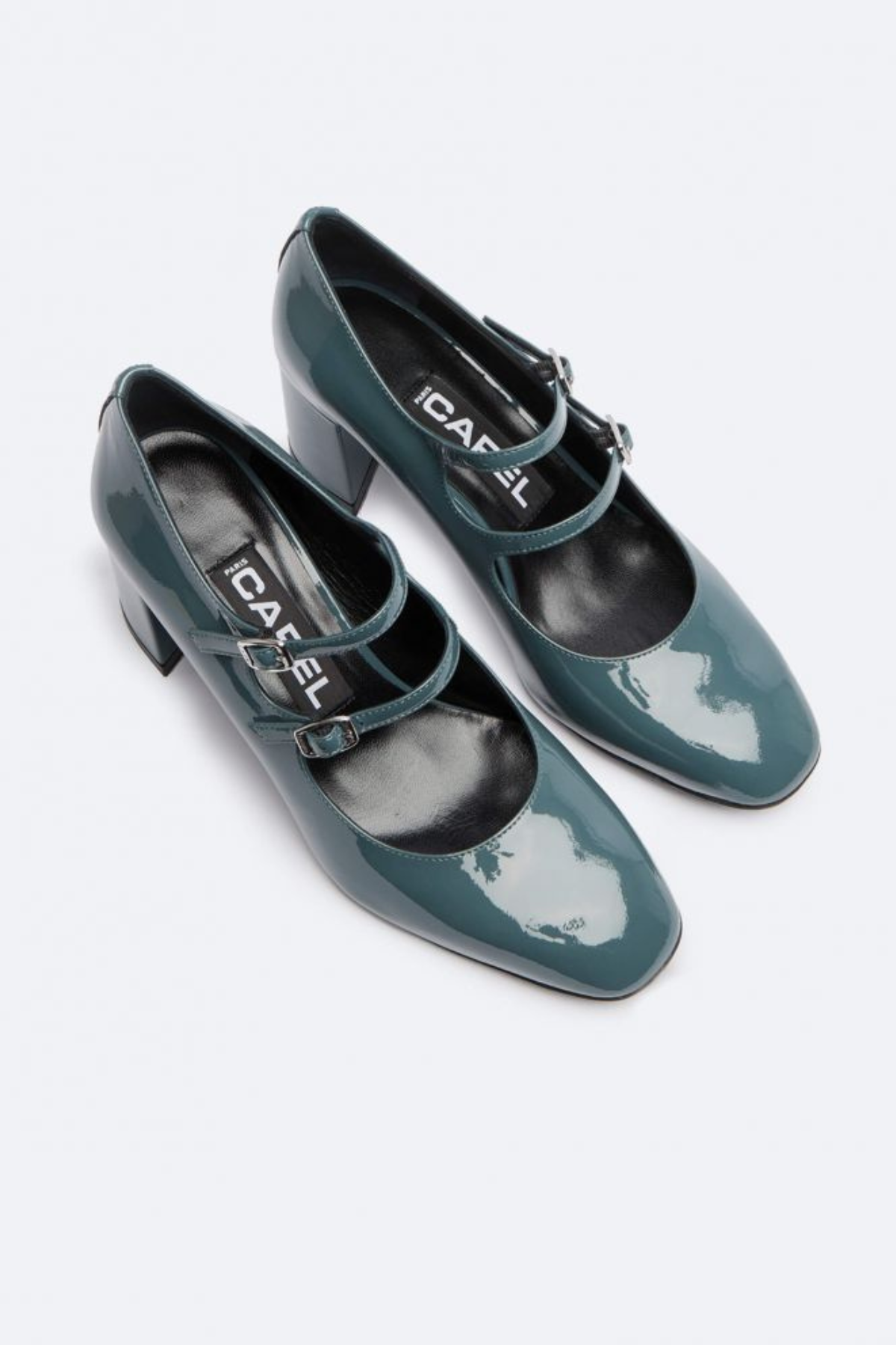 נעלי עקב מעור בצבע כחול אפרפר עם שתי רצועות הרכב: עור עם סוליית גומיגובה העקב: 6 ס"מ