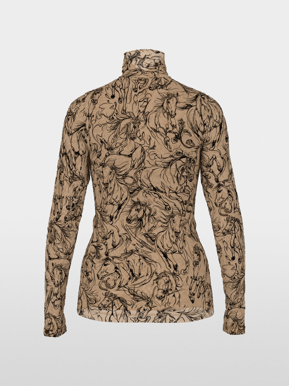 חולצה בגזרה צרה (Slim fit) עם שרוולים ארוכים, עשויה בד סטרצ'י אלסטי, המשלבת נוחות עם עיצוב יוצא דופן. צווארון עומד אלגנטי יוצר סילואט עכשווי. הדגש בחולצה הוא על הדפס האיכותי והקטיפתי של סוסים דוהרים.עיצוב בגזרה צרה, צווארון עומד, שרוולים ארוכים, ותווית לוגו קטנה.הרכב: 54% פוליאמיד, 46% ויסקוזההדוגמנית בגובה 1.79 ולובשת מידה 3 של מארק קיין