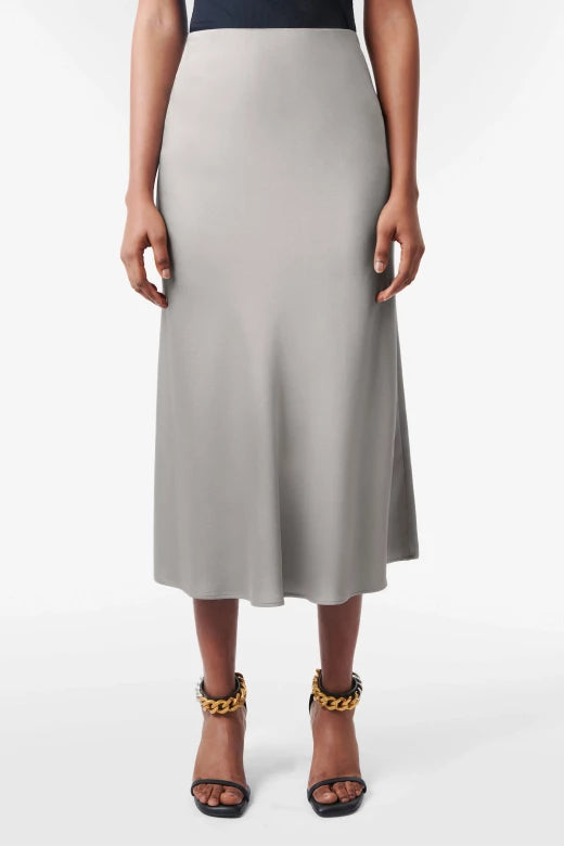 חצאית מידי A ליין מסאטן בצבע אפור גומי במותן