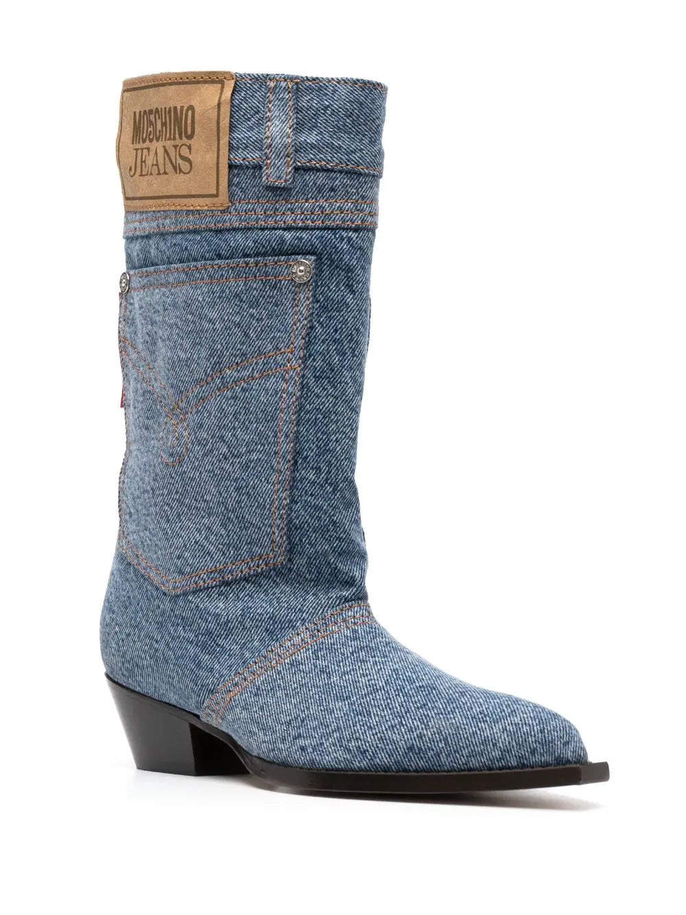 מגפוני בוקרים מג'ינס עם עיטורי כיס ולולאותהרכב: 100% כותנה; סוליה: 100% עורגובה עקב: 4.5 ס"מ