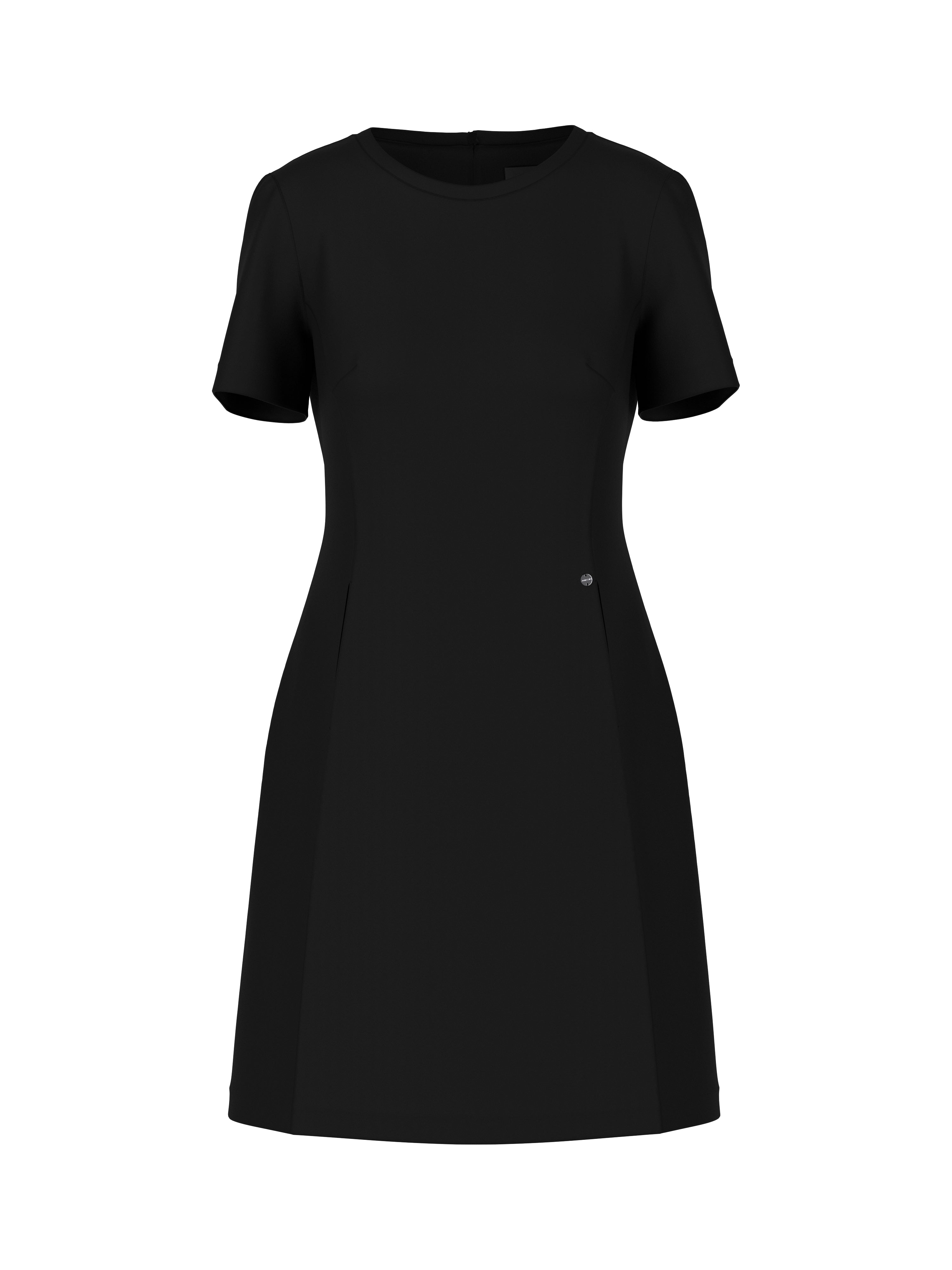 שמלה עשויה בד נמתח בעלת מותן צמוד, חצאית מתרחבת, וכיסים צדדיים הרכב: 69% ויסקוזה, 29% פוליאמיד, 2% אלסטןהדוגמנית בגובה 1.79 ולובשת מידה 3 של מארק קיין