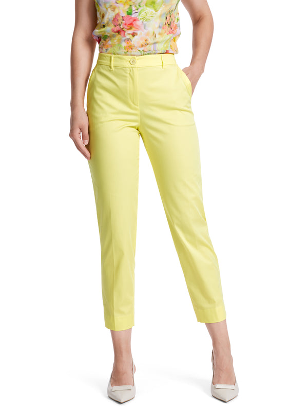 מכנסיים בשילוב כותנה 7/8 דגם FUSHUN רגל צרה בצבע צהוב פסטל
