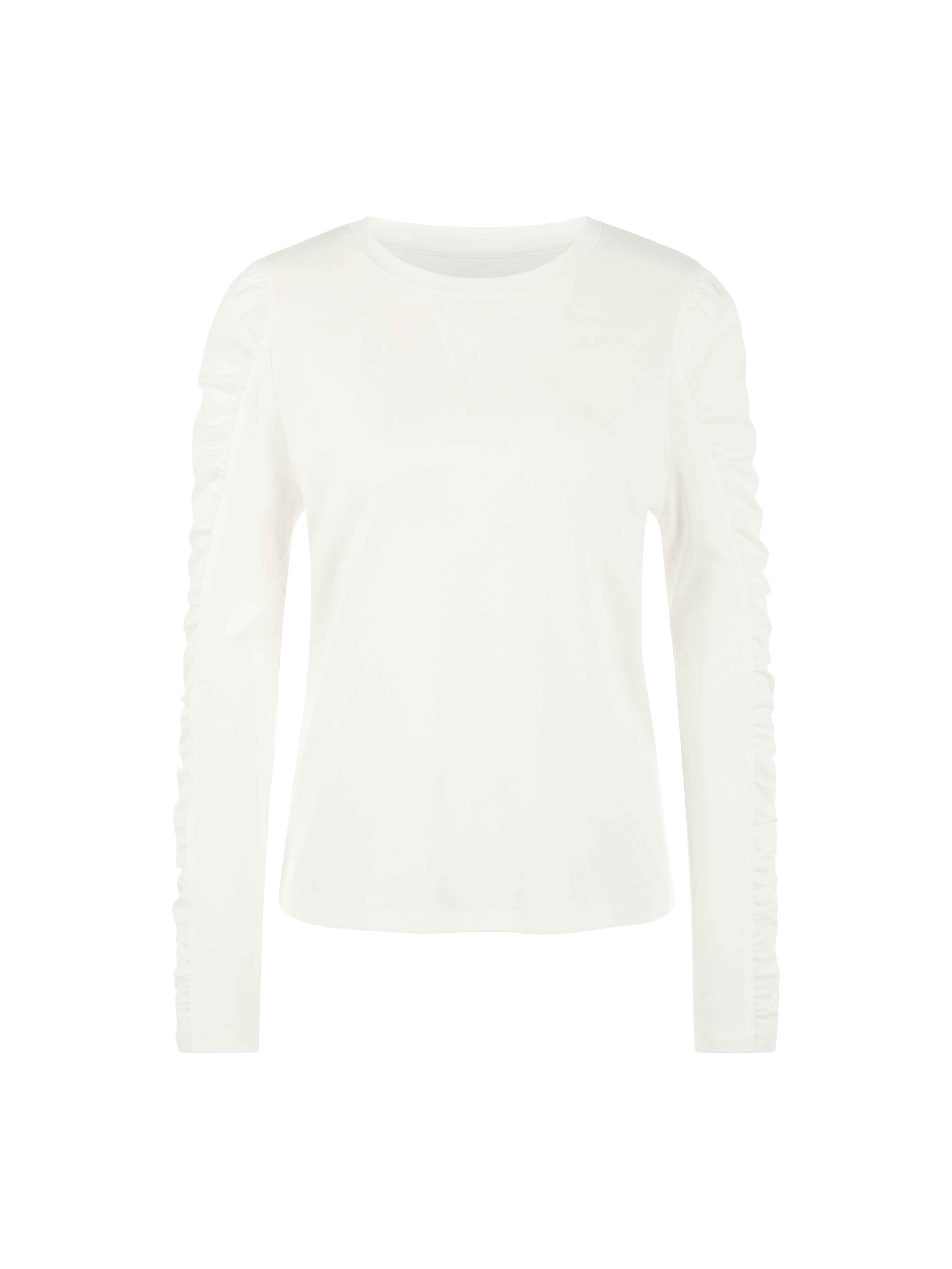 חולצה ארוכת שרוולים עם קפלים וצווארון עגולהרכב: 95% כותנה, 5% אלסטןהדוגמנית בגובה 1.79 ולובשת מידה 3 של מארק קיין