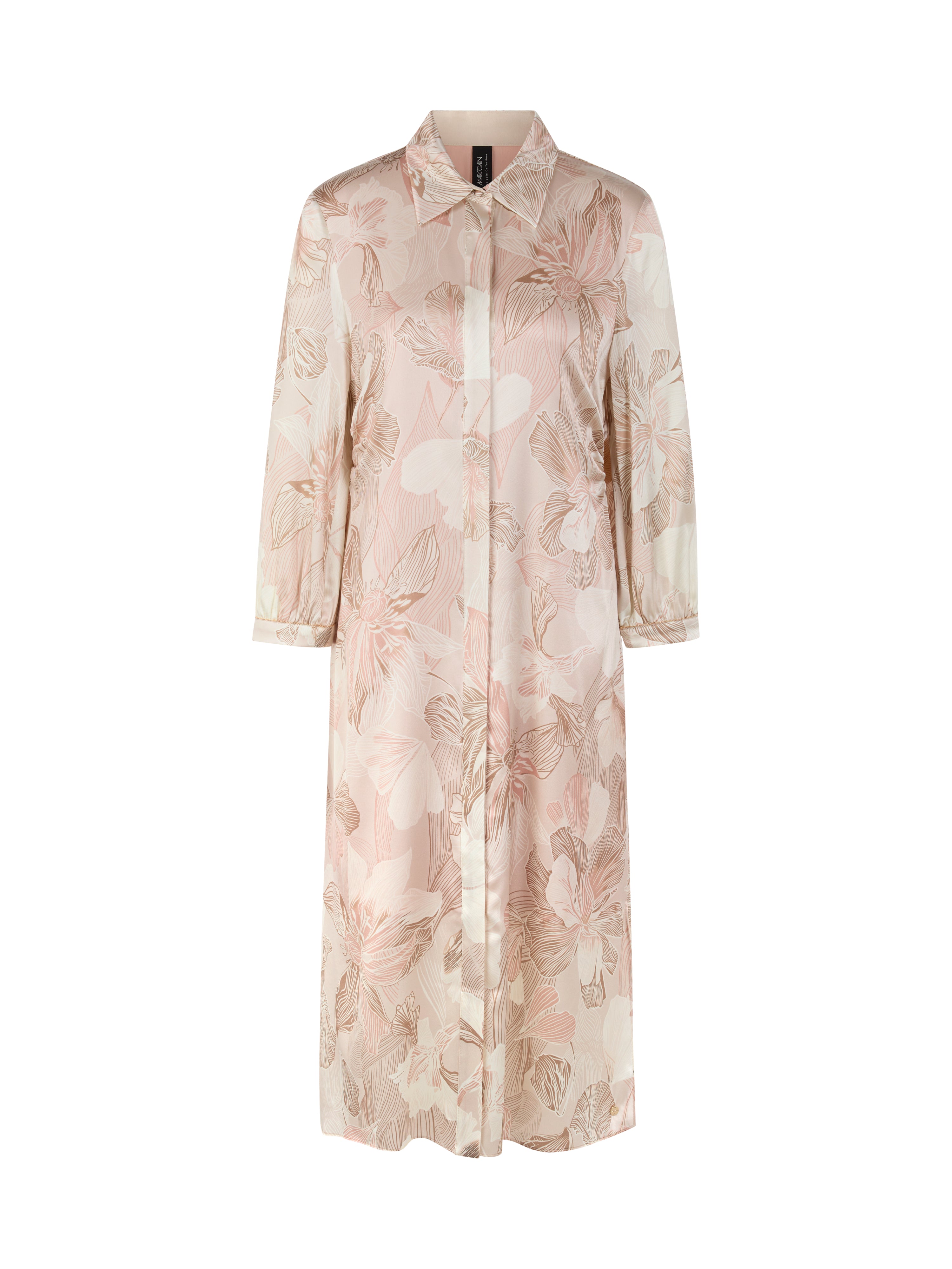 שמלת חולצה משי עם הדפס פרחוני ושרוולים 3/4הרכב: 92% משי, 8% אלסטןהדוגמנית בגובה 1.79 ולובשת מידה 3 של מארק קיין