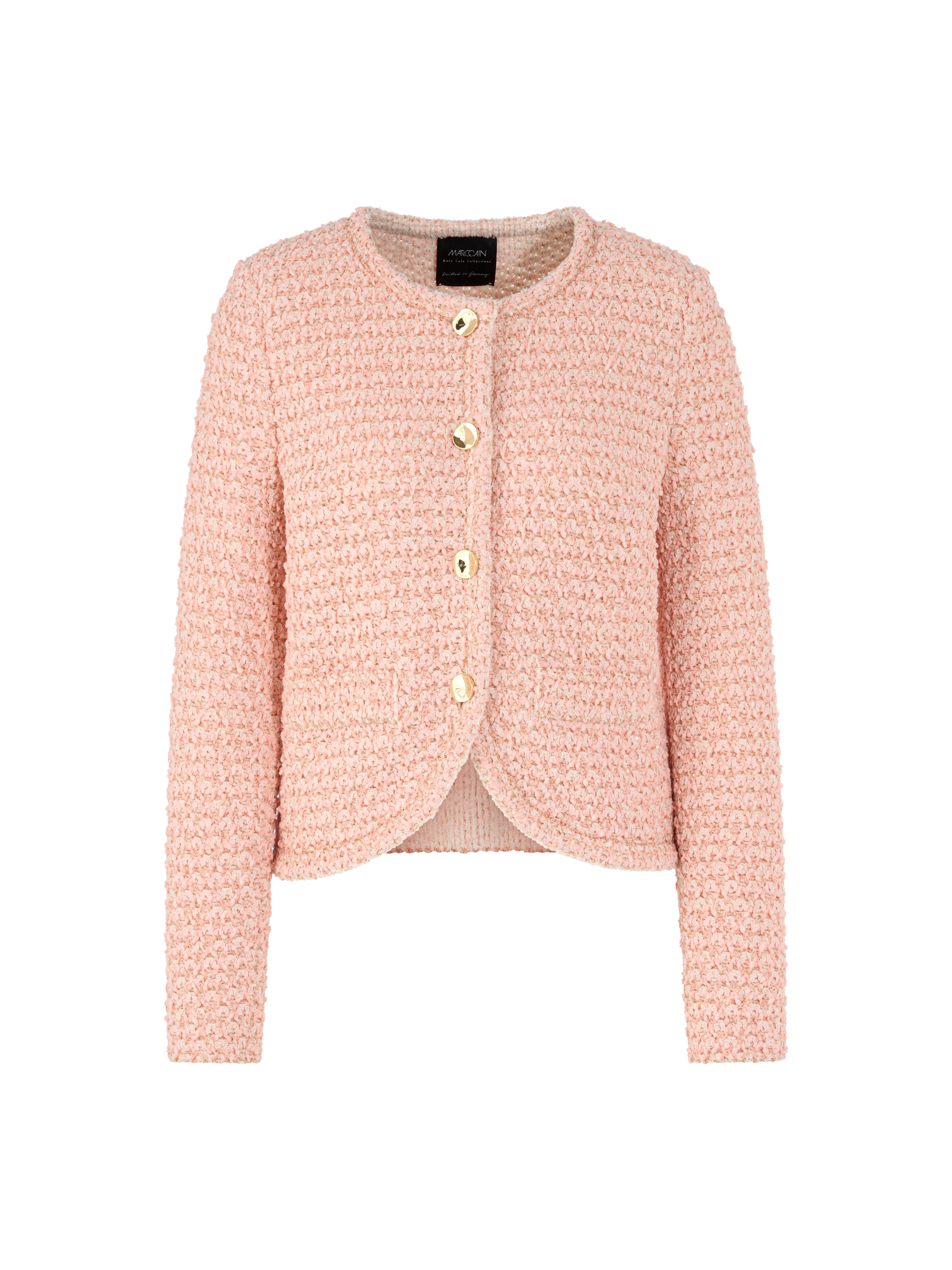 קרדיגן טוויד סרוג בגזרה ישרה עם כתפיים מעט מרופדותהרכב: 55% כותנה, 22% פוליאמיד, 16% פוליאמיד (ממוחזר), 5% פוליאסטר, 2% אקריליקהדוגמנית בגובה 1.79 ולובשת מידה 3 של מארק קיין