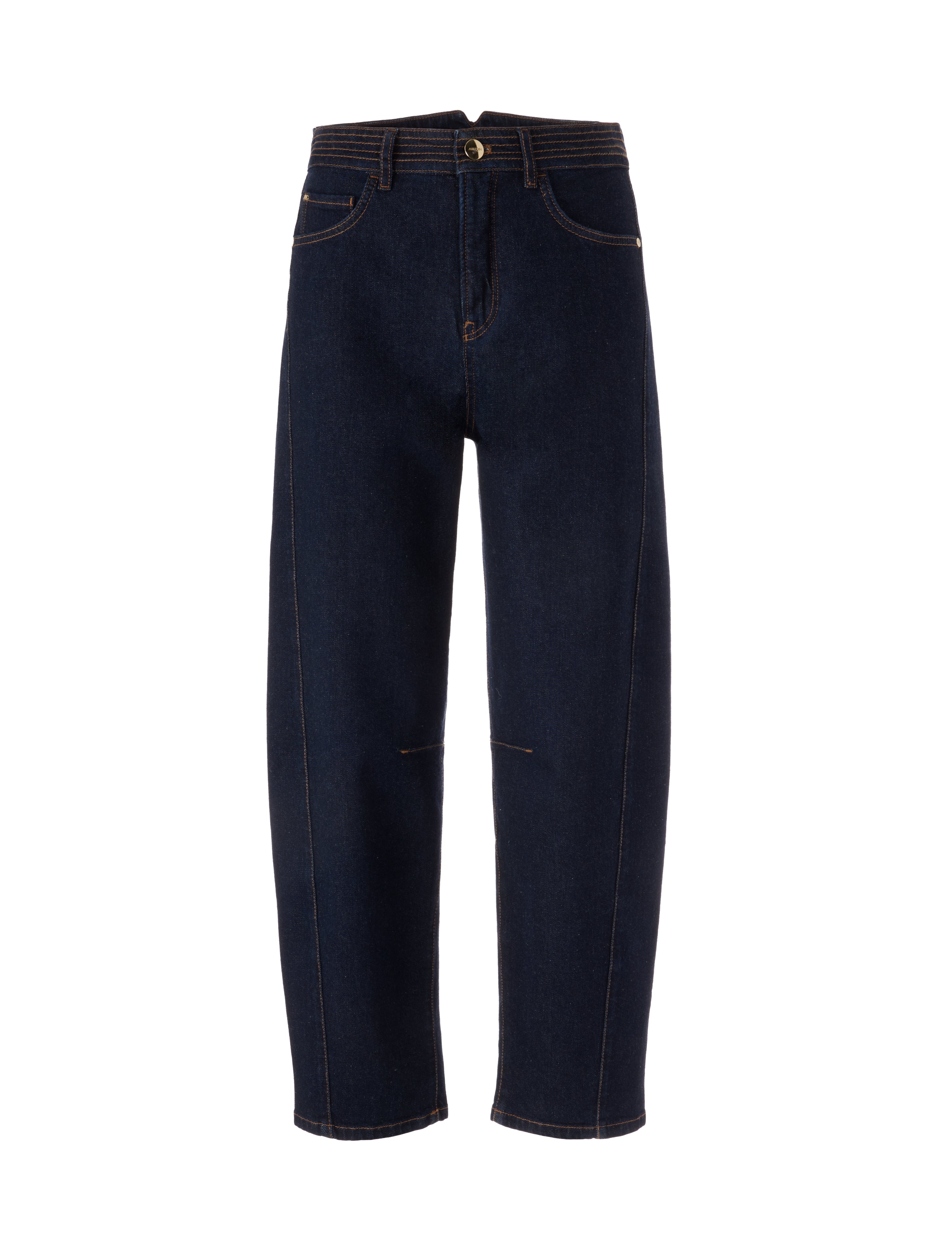 מכנסי ג'ינס עם מותן גבוה, סגירת כפתור ורוכסןהרכב: 98% כותנה, 2% אלסטןהדוגמנית בגובה 1.79 ולובשת מידה 3 של מארק קיין