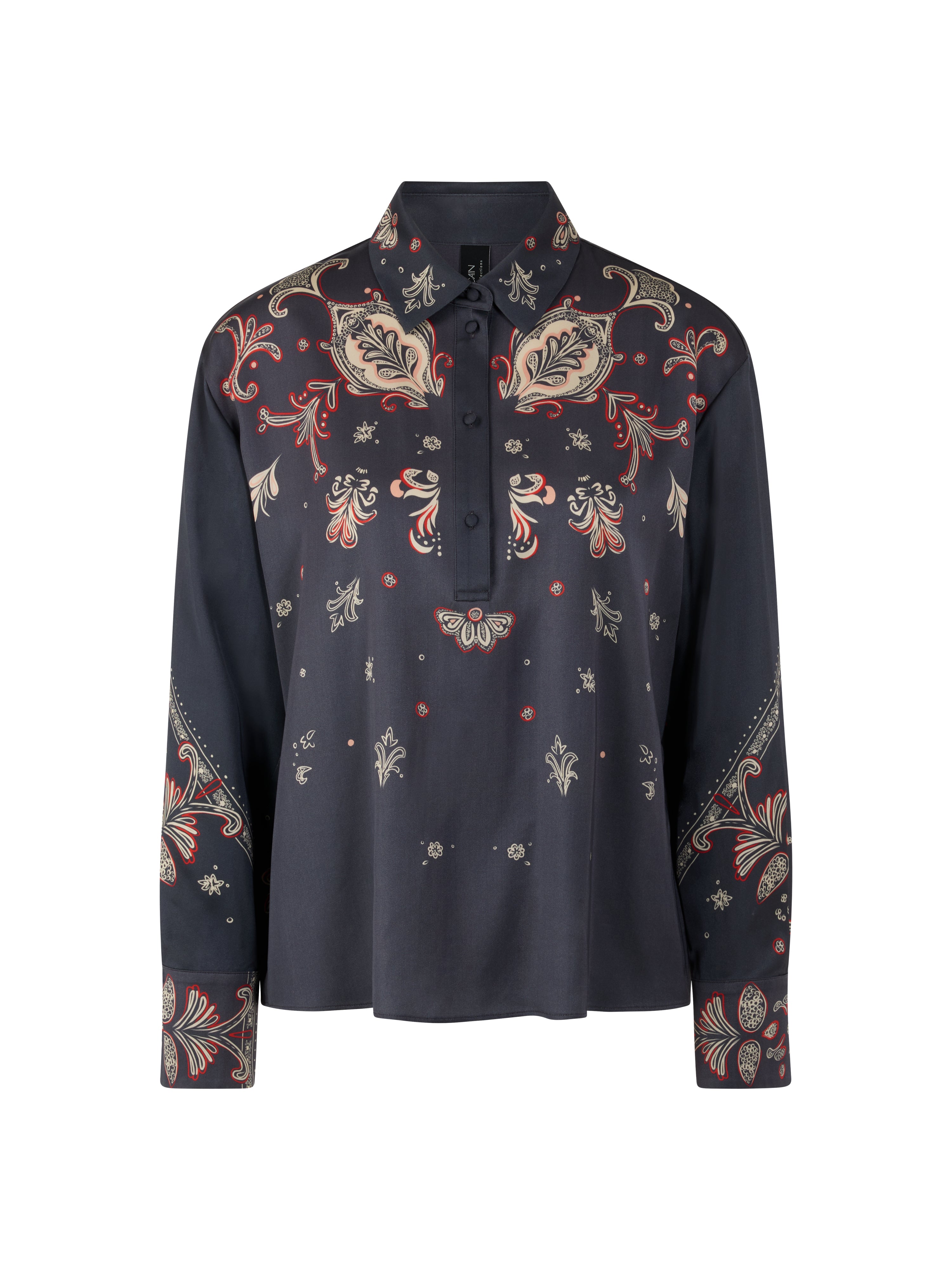 חולצת בלוזון בגזרה רחבה עם הדפס פייזלי ושרוולים ארוכיםהרכב: 100% ויסקוזההדוגמנית בגובה 1.79 ולובשת מידה 3 של מארק קיין