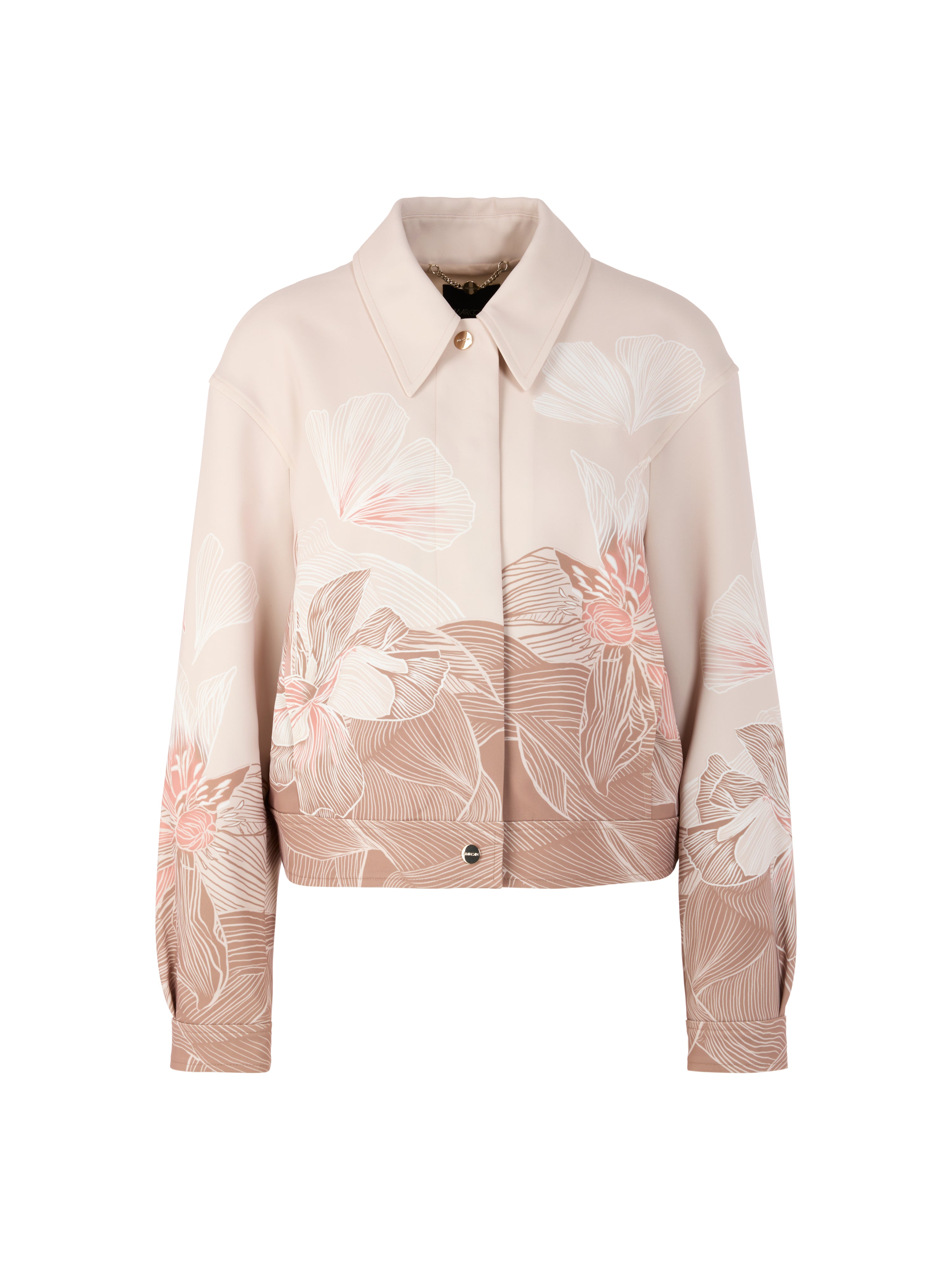 ז'קט בגזרה רחבה עם הדפס פרחוני וסגירת כפתורי לחץהרכב: 97% פוליאסטר, 3% אלסטןהדוגמנית בגובה 1.79 ולובשת מידה 3 של מארק קיין