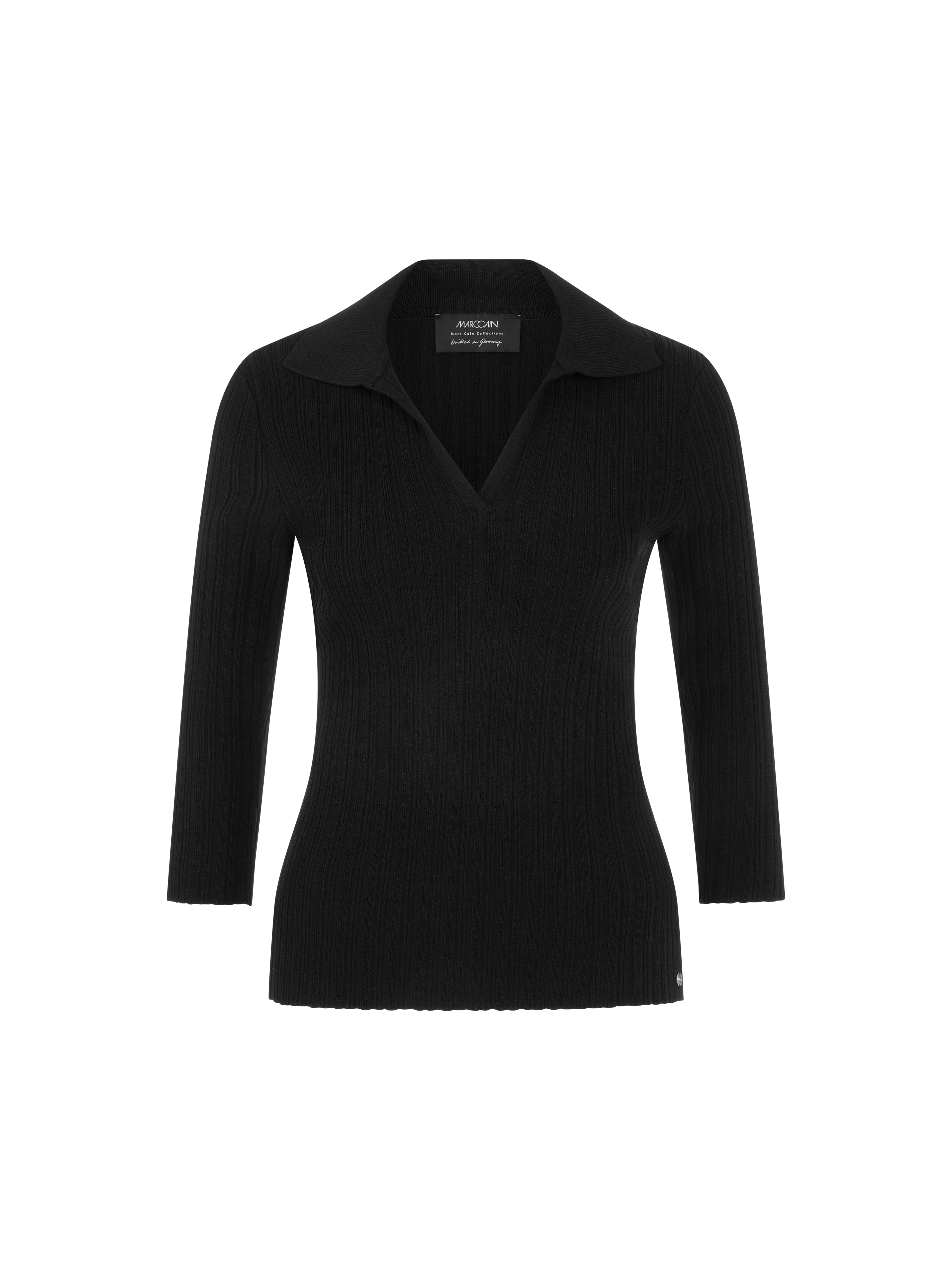 סריג דק בגזרה צמודה עם שרוולים באורך 3/4 וצווארון פולוהרכב: 88% ויסקוזה, 12% פוליאסטרהדוגמנית בגובה 1.79 ולובשת מידה 3 של מארק קיין