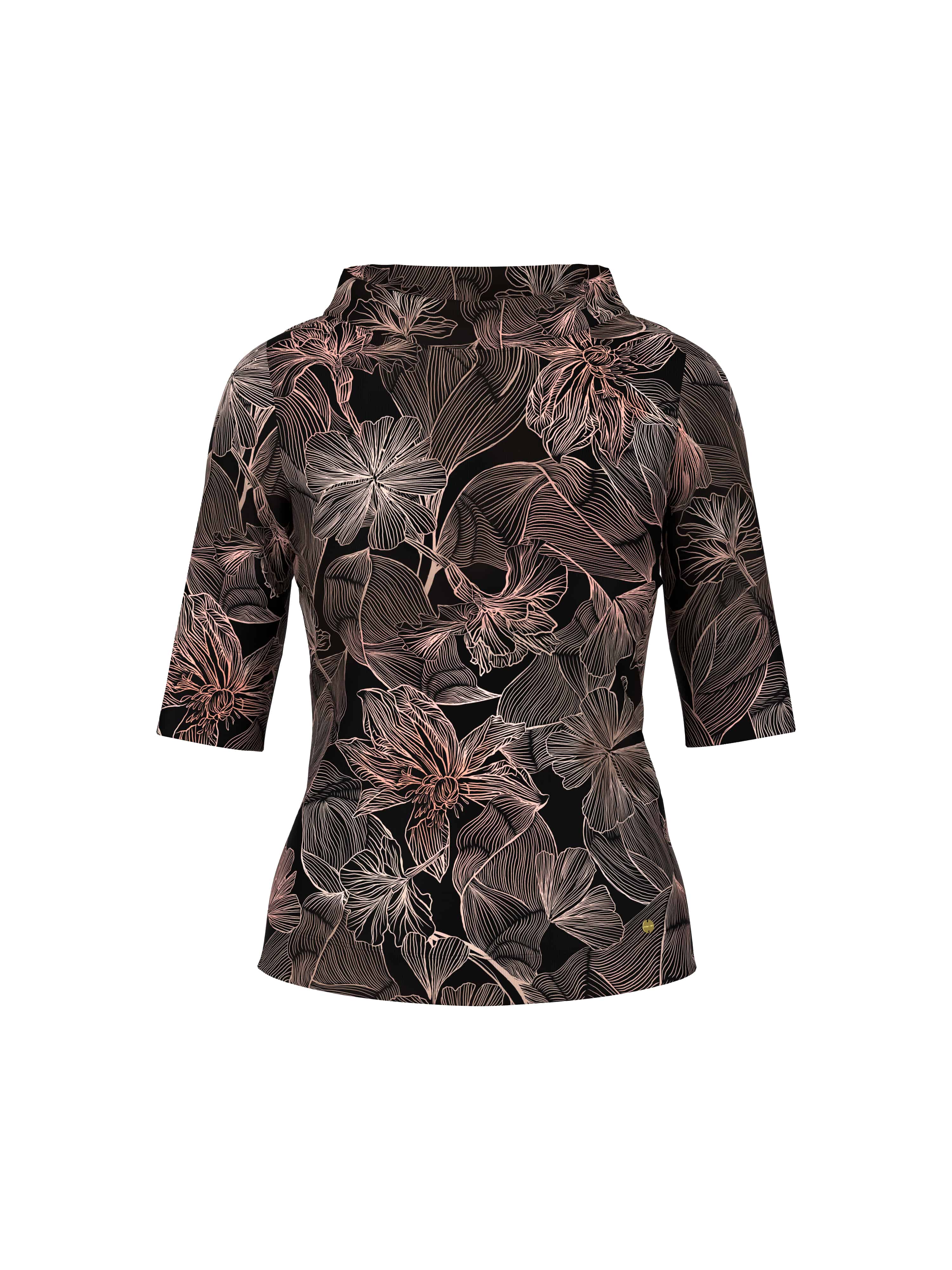 חולצה בגזרה צמודה עם הדפס פרחוני וצווארון רחבהרכב: 94% כותנה, 6% אלסטןהדוגמנית בגובה 1.79 ולובשת מידה 3 של מארק קיין