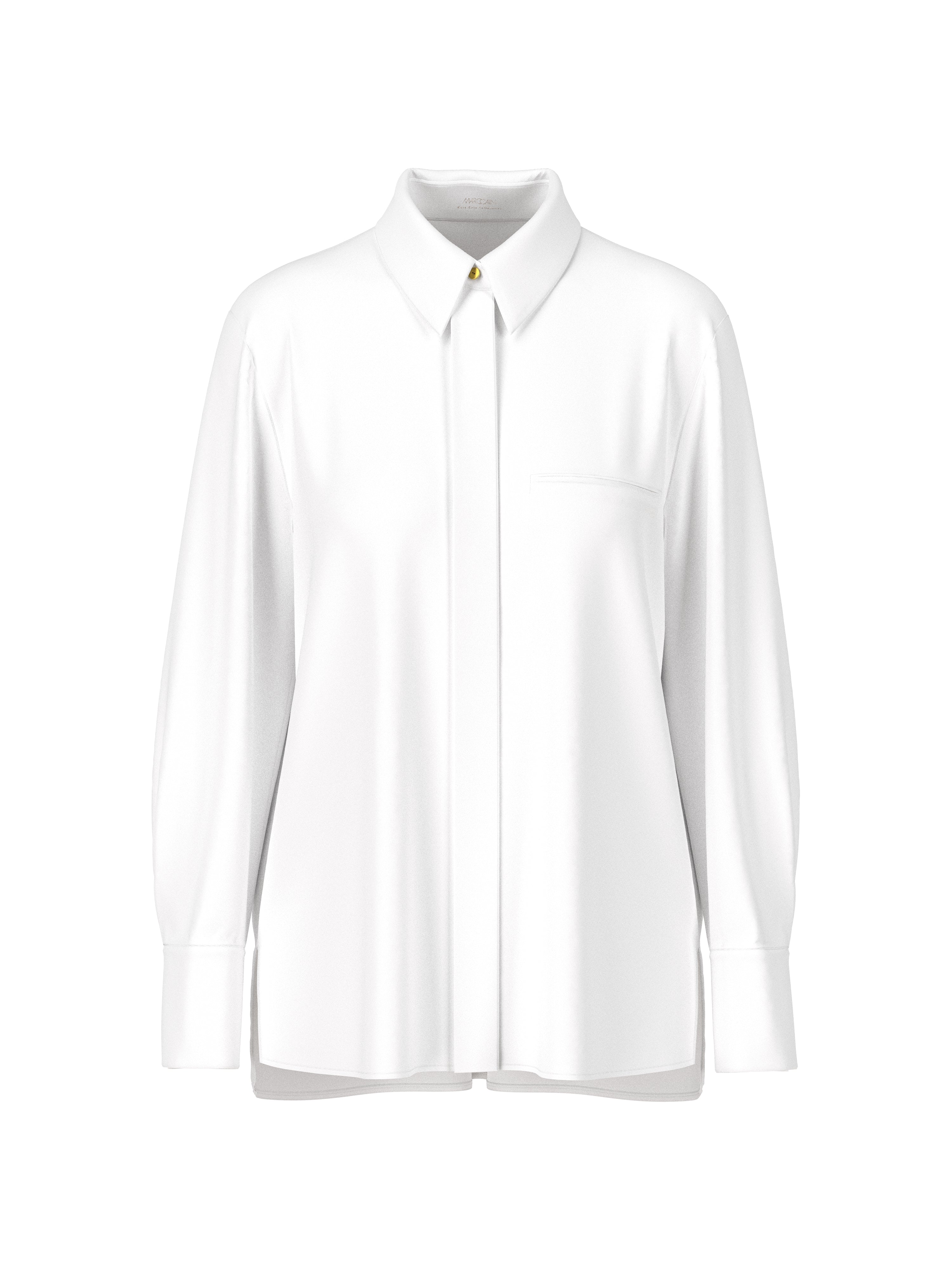 חולצה מכופתרת בגזרת אוברסייז עם כפתורים נסתריםהרכב: 75% כותנה, 20% פוליאמיד, 5% אלסטןהדוגמנית בגובה 1.79 ולובשת מידה 3 של מארק קיין