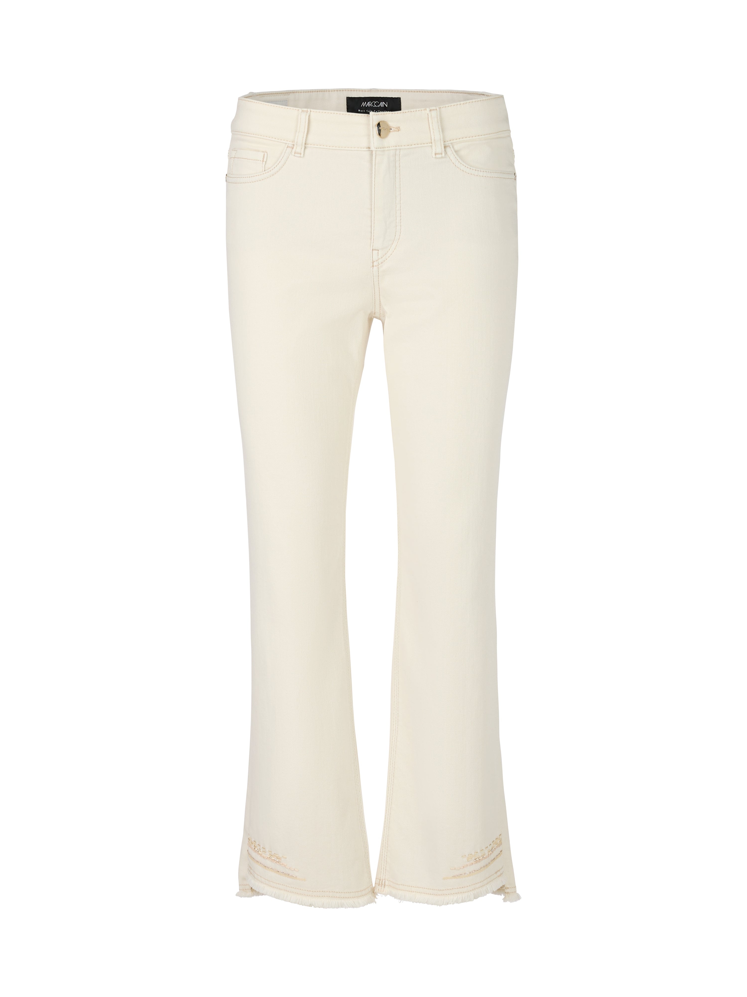 מכנסי ג'ינס עם מכפלת רקומההרכב: 92% כותנה, 6% אלסטומולטיאסטר, 2% אלסטןהדוגמנית בגובה 1.79 ולובשת מידה 3 של מארק קיין