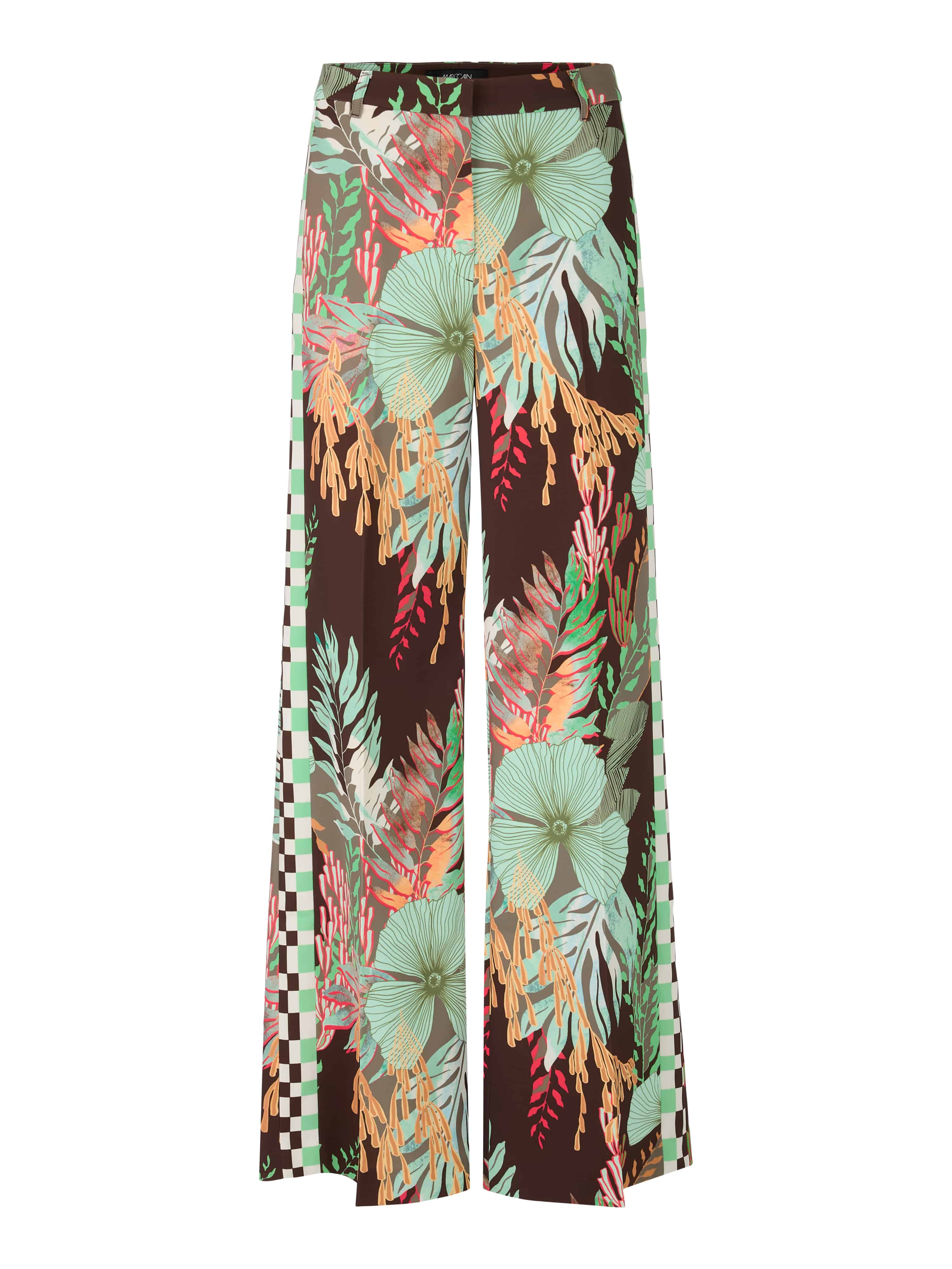 מכנסיים מתרחבים בגזרה גבוהה עם הדפס פרחוניהרכב: 97% פוליאסטר, 3% אלסטןהדוגמנית בגובה 1.79 ולובשת מידה 3 של מארק קיין