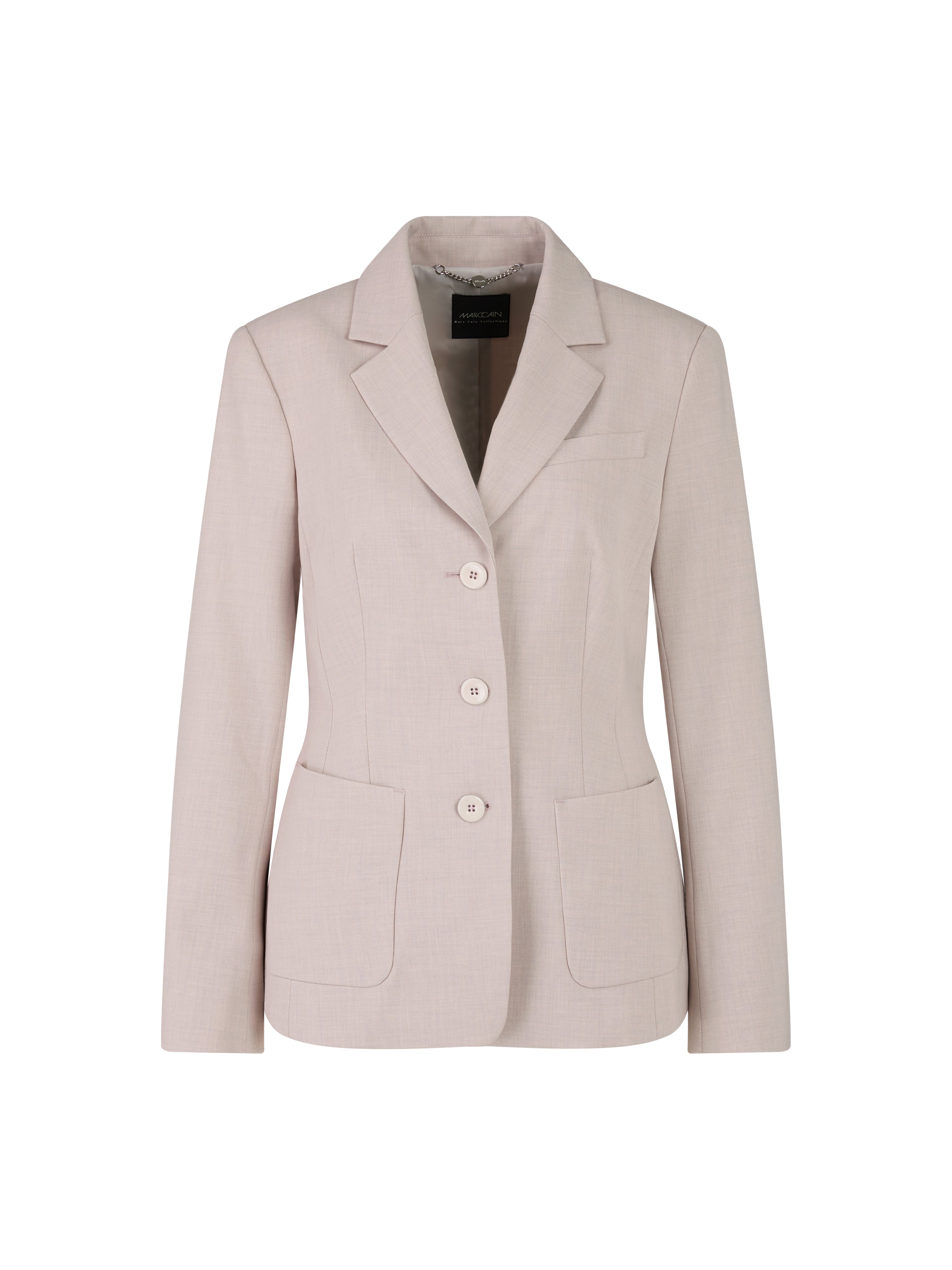 בלייזר בגזרה ישרה עם כיסים צדדייםהרכב: 48% ויסקוזה, 48% פוליאסטר, 4% אלסטןהדוגמנית בגובה 1.79 ולובשת מידה 3 של מארק קיין