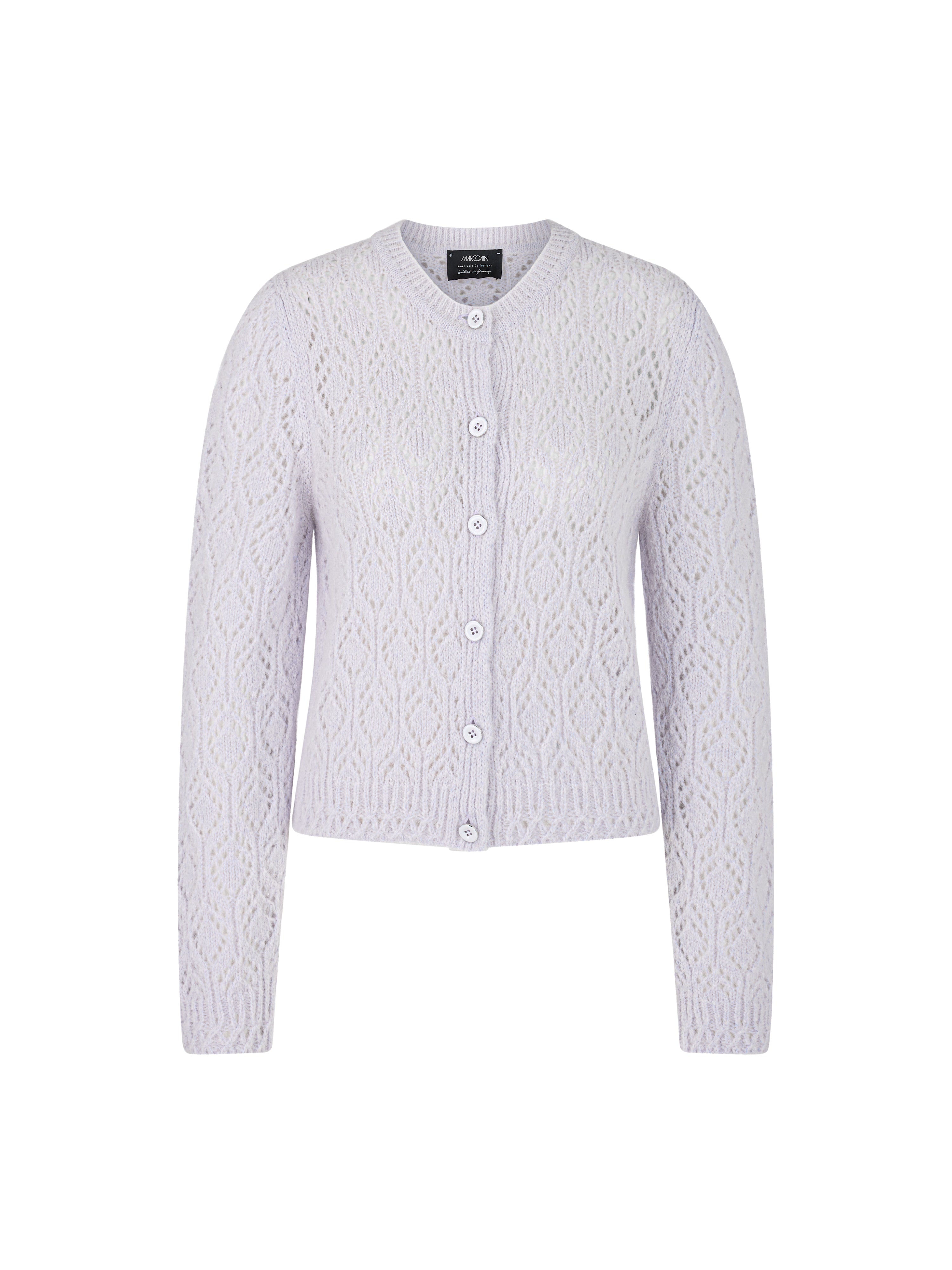 קרדיגן סרוג בעל גזרה ישרה עם סגירת כפתוריםהרכב: 33% אקריליק, 28% פוליאמיד, 28% אלפקה, 11% צמרהדוגמנית בגובה 1.79 ולובשת מידה 3 של מארק קיין