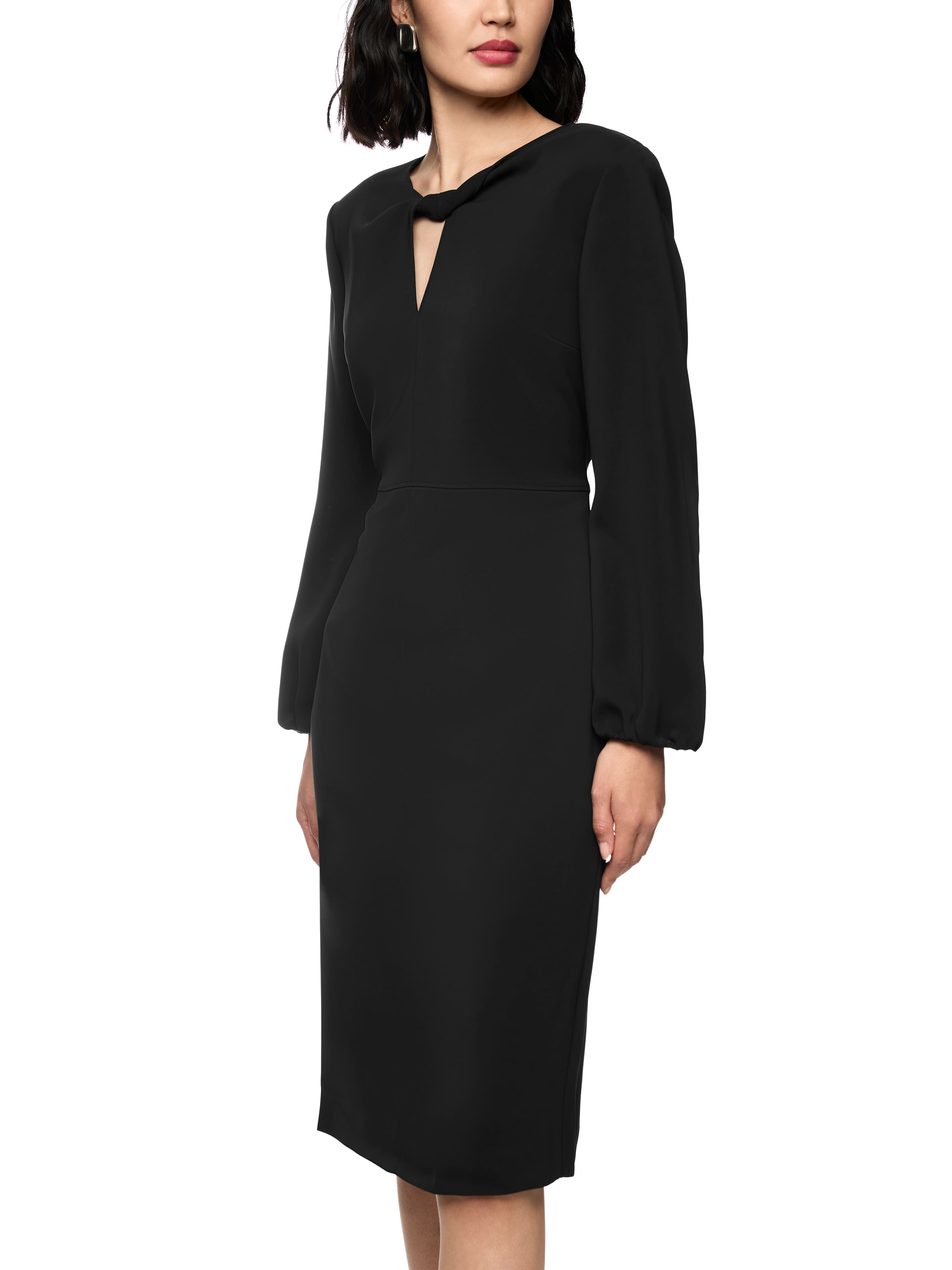 שמלת מידי בגזרה צמודה עם שרוולים ארוכים וסגירת רוכסןהרכב: 97% פוליאסטר, 3% אלסטןהדוגמנית בגובה 1.79 ולובשת מידה 3 של מארק קיין