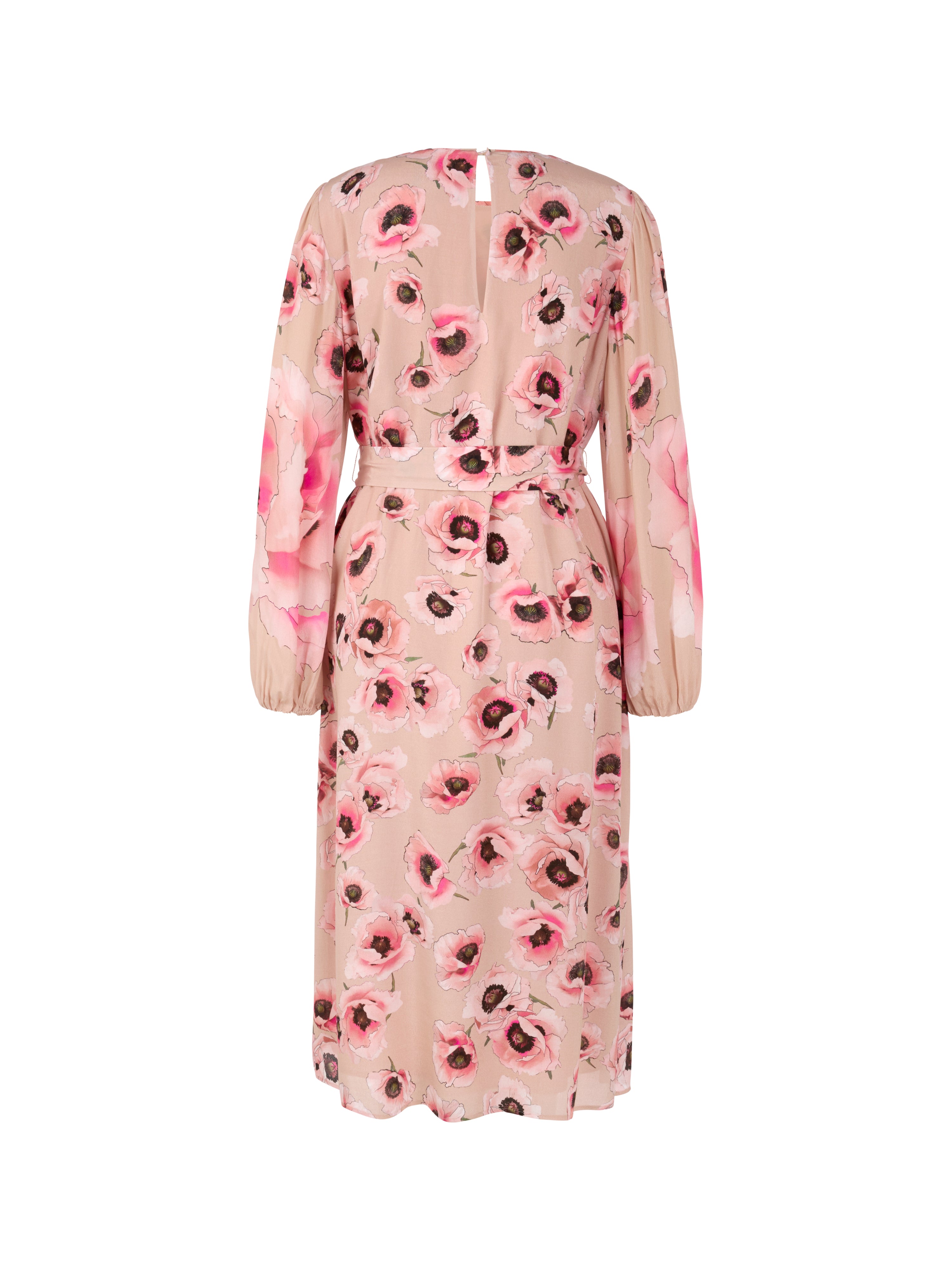 שמלת מידי אלגנטית בצבע ורוד, עם הדפס פרחים עדיןגזרה רפויה עם שרוולים ארוכים, סגירה בכפתורים וחגורת קשירה להדגשת המותןהרכב בד: 100% ויסקוזההדוגמנית בגובה 1.79 מ' ולובשת מידה 3 של מארק קיין