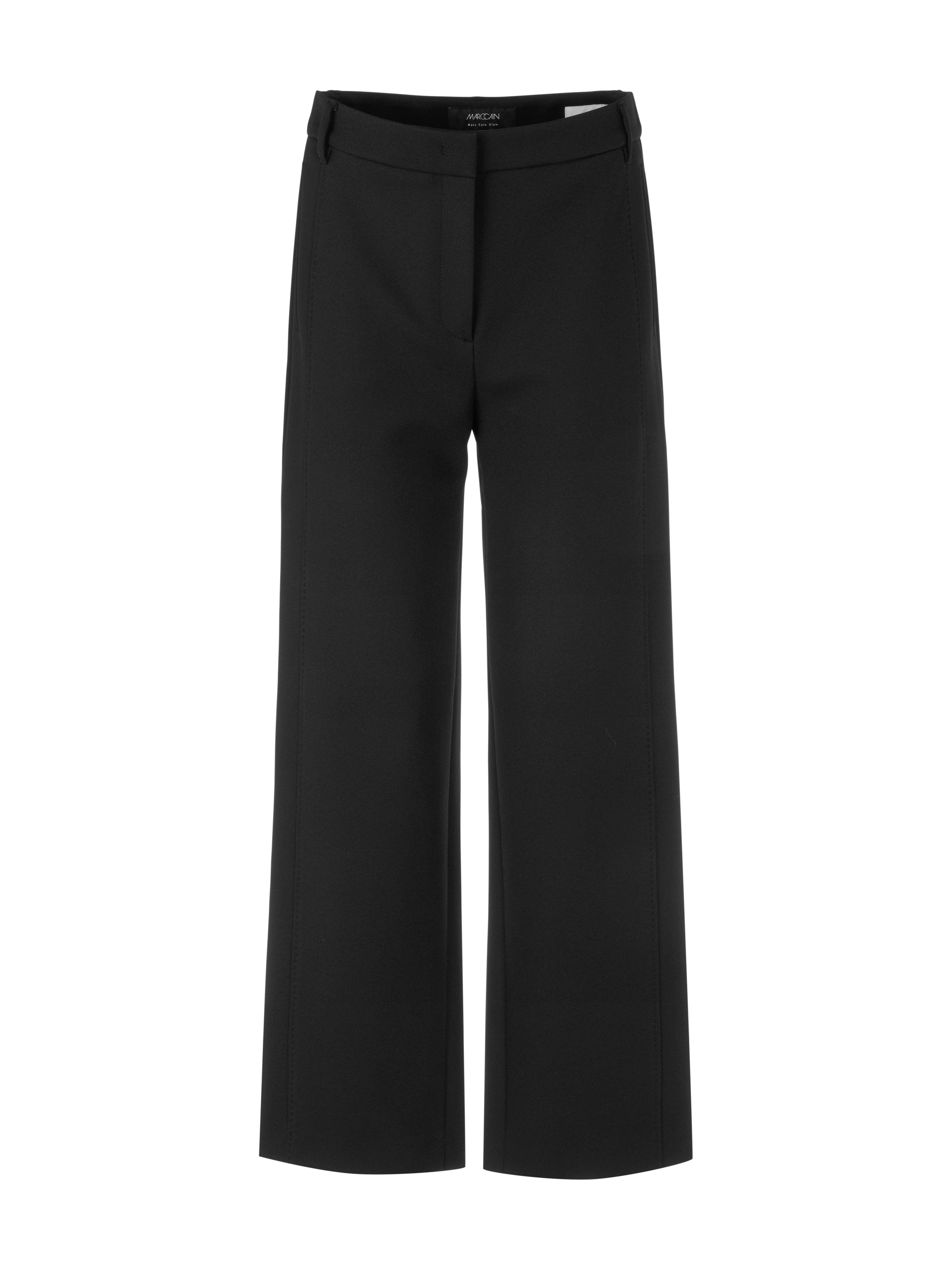 מכנסי בד בגזרה גבוהה, גזרה ישרה עם מותן גבוהה וכיסים צדדייםהרכב בד: 85% פוליאסטר, 15% אלסטןהדוגמנית בגובה 1.79 ולובשת מידה 3 של מארק קיין.