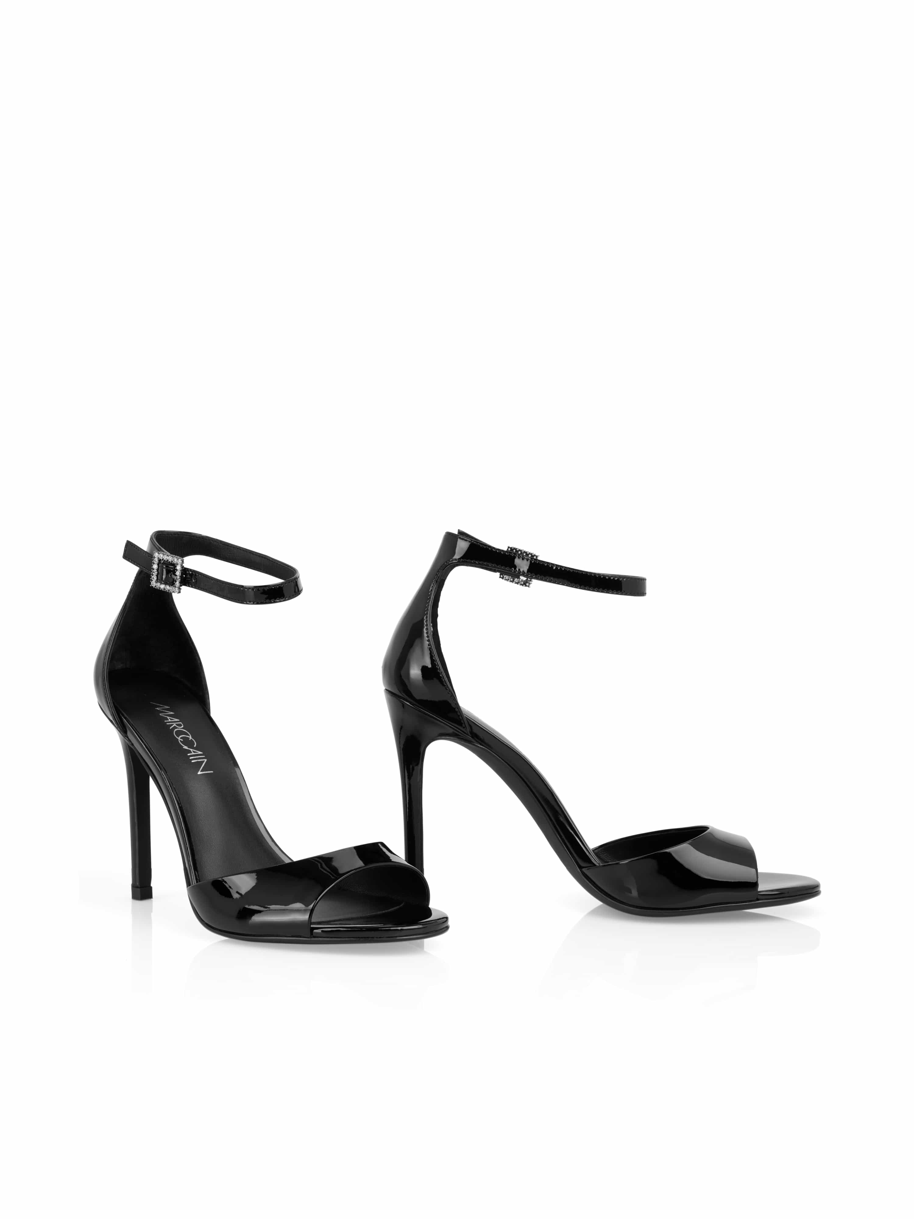 סנדלים אלגנטיים עם עקב גבוה, רצועת הקרסול מעוטרת באבני חן מבריקותהרכב: 100% עור