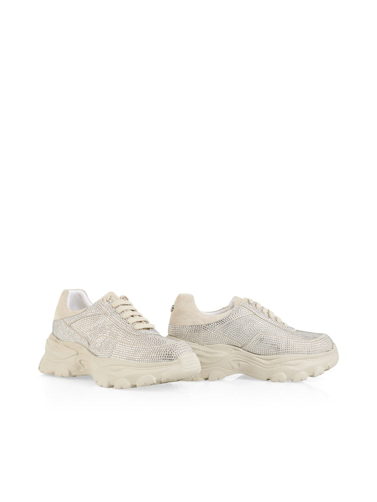 נעלי סניקרס אופנתיות, עשויות זמש בעיטור אבני חן, עם סוליית פלטפורמה צ'אנקית.גובה סוליה: 7 ס"מהרכב: 100% עור