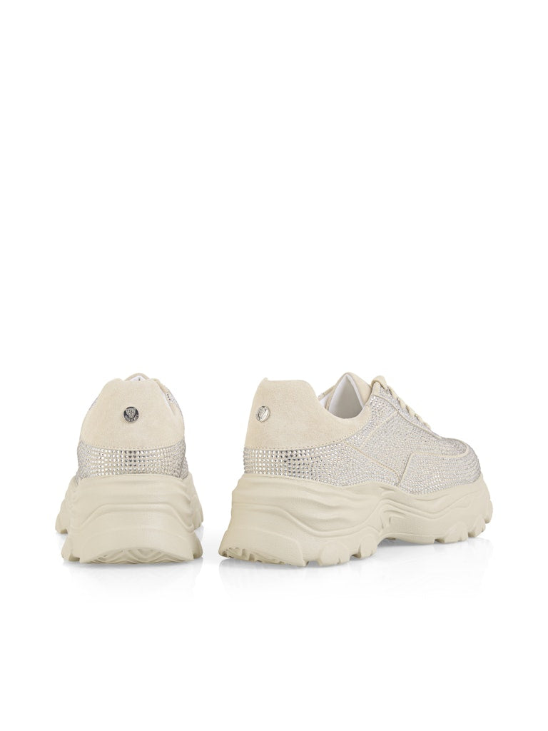 נעלי סניקרס אופנתיות, עשויות זמש בעיטור אבני חן, עם סוליית פלטפורמה צ'אנקית.גובה סוליה: 7 ס"מהרכב: 100% עור