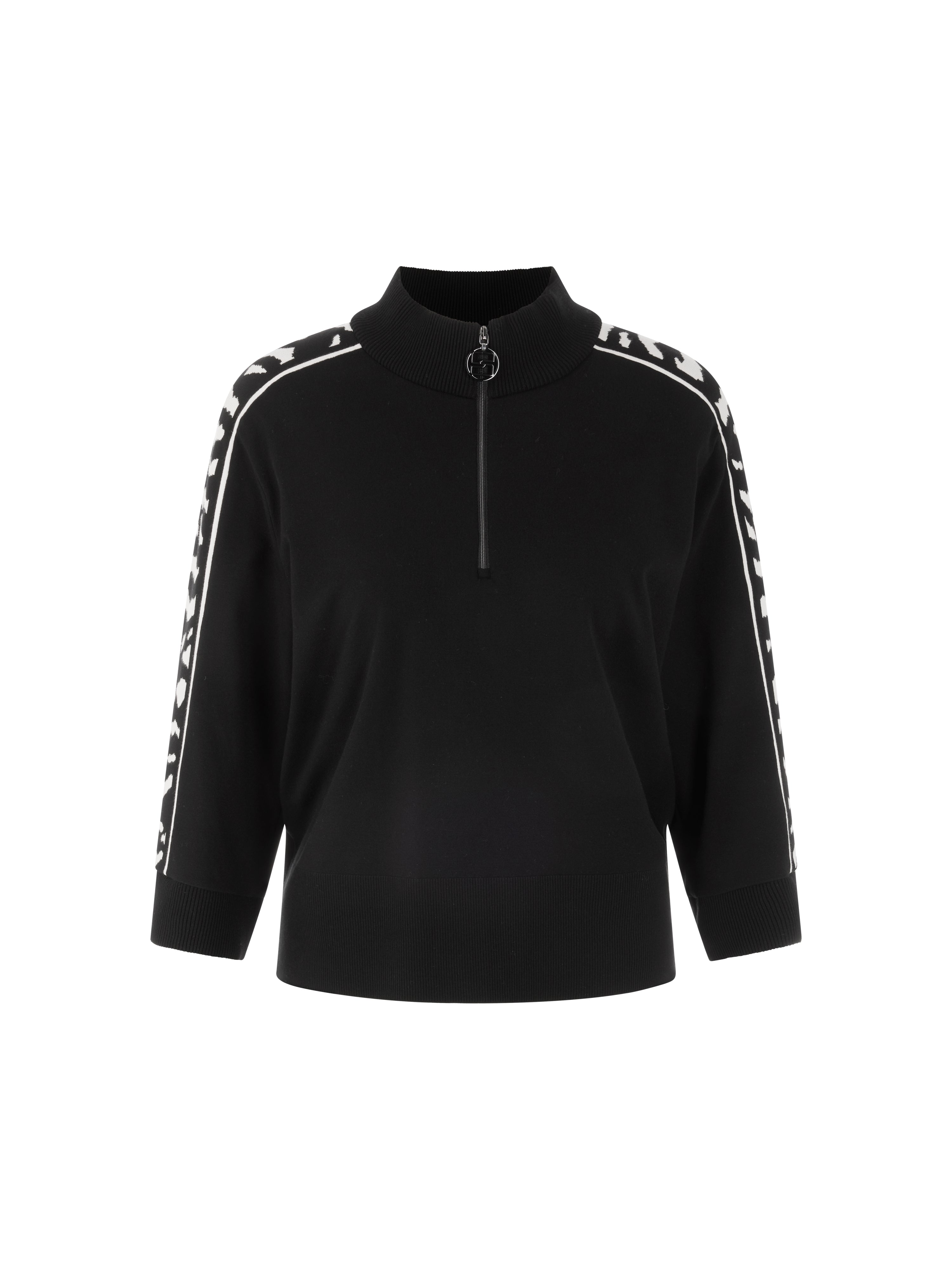 סוודר בגזרה רחבה, עם שרוולי 3/4 רחבים וסגירת רוכסן בחזית הצווארהרכב: 70% ויסקוזה, 30% פוליאסטרהדוגמנית בגובה 1.79 ולובשת מידה 3 של מארק קיין