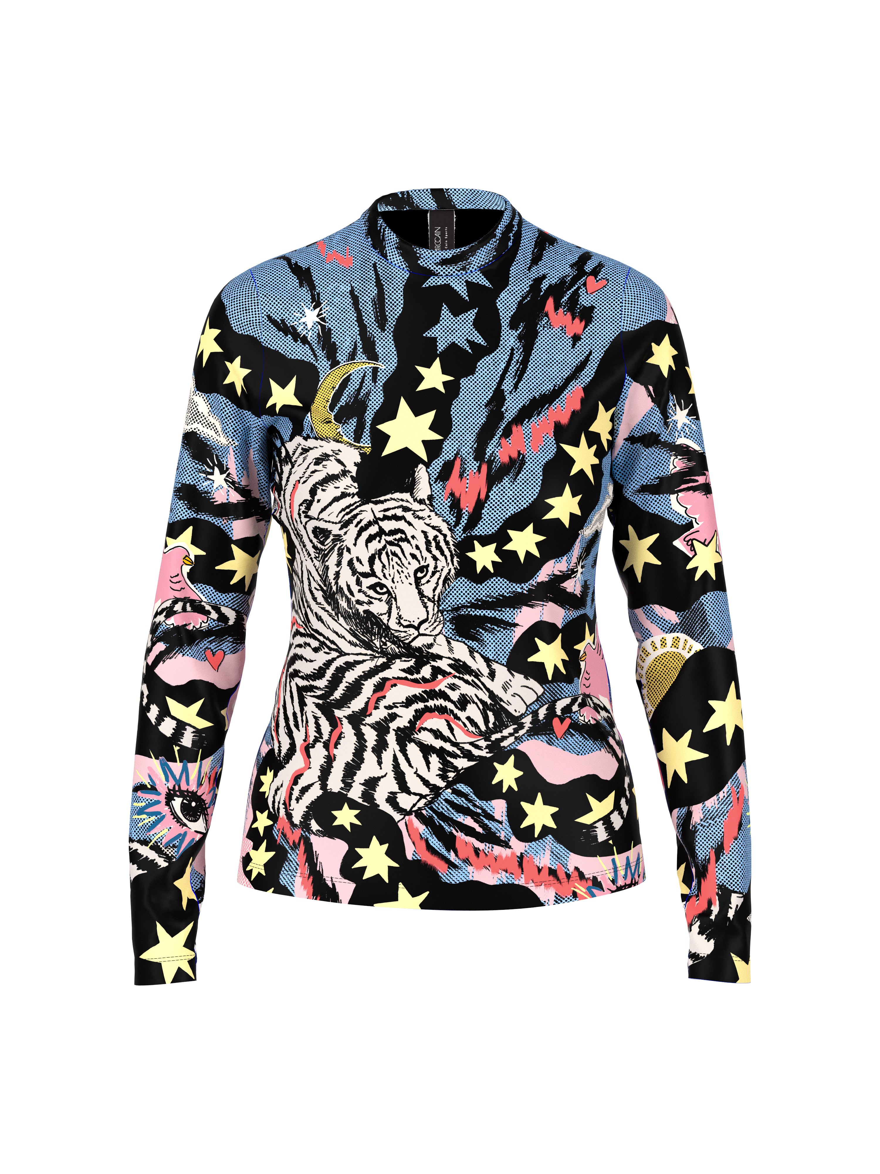 חולצה ארוכת שרוולים בגזרה צמודה עם צווארון עגול והדפסהרכב: 84% פוליאמיד, 16% אלסטןהדוגמנית בגובה 1.79 ולובשת מידה 3 של מארק קיין