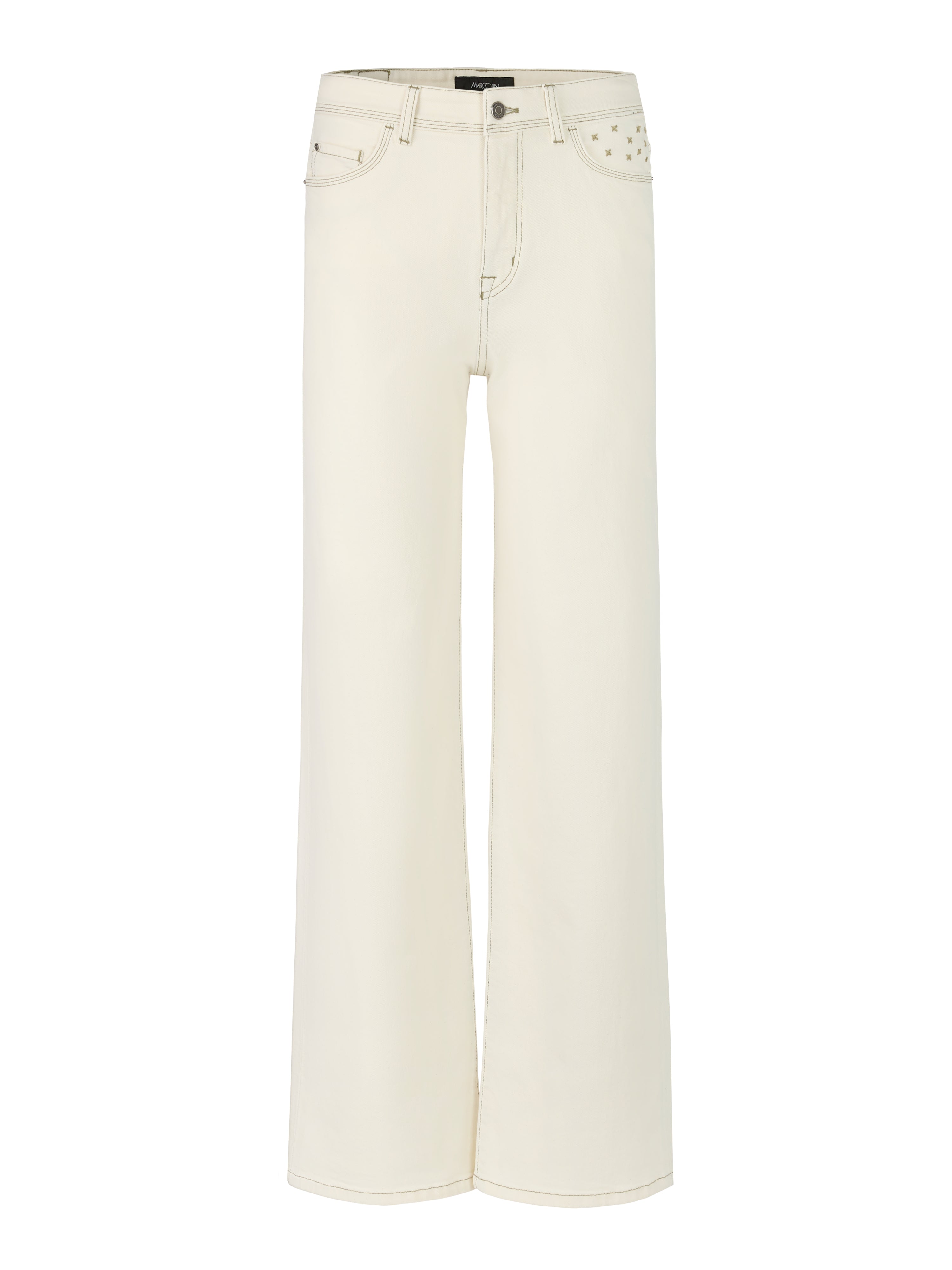 מכנסי ג'ינס עשויים כותנה גמישה, בעלי מותן גבוה וכיסיםהרכב: 79% כותנה, 20% כותנה (ממוחזרת), 1% אלסטןהדוגמנית בגובה 1.79 ולובשת מידה 3 של מארק קיין