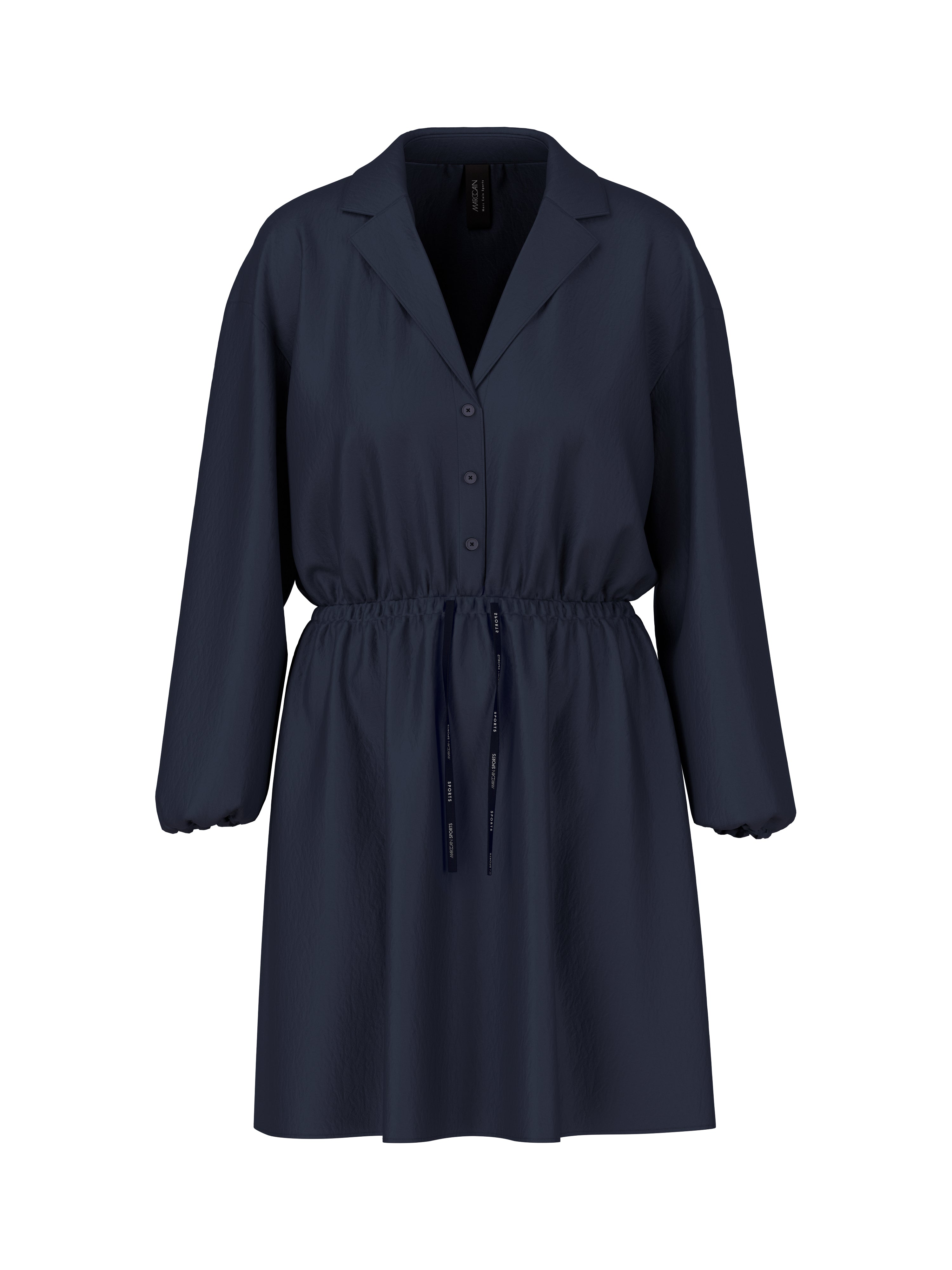 שמלת מיני עם סגירת כפתורים ושרוך גומי במותן הרכב: 100% פוליאסטר ממוחזרהדוגמנית בגובה 1.79 ולובשת מידה 3 של מארק קיין