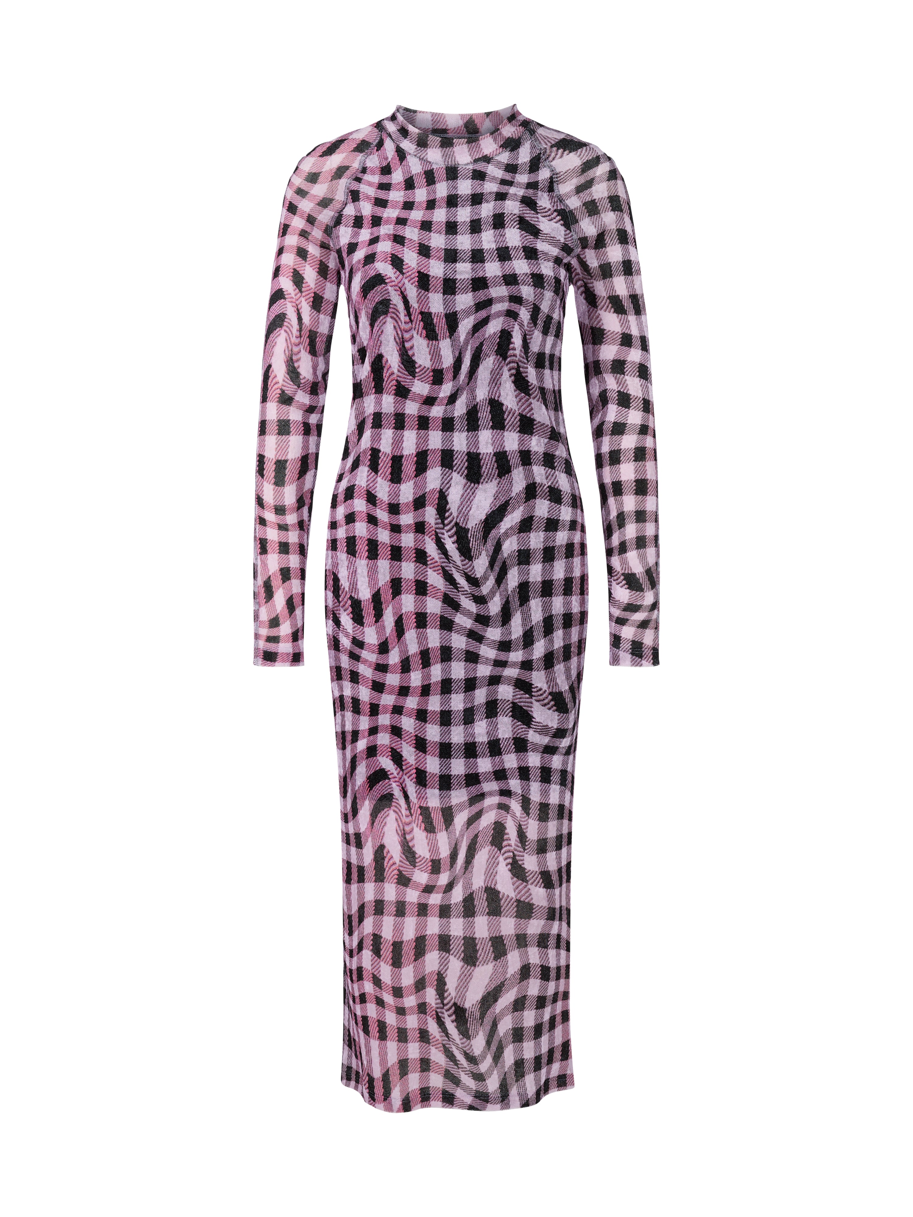 שמלת רשת אטומה בגזרה צמודה עם הדפס משבצותהרכב: 90% פוליאסטר, 10% אלסטןהדוגמנית בגובה 1.79 ולובשת מידה 3 של מארק קיין