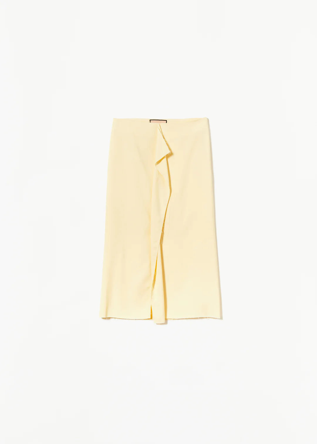 חצאית מידי בגזרה גבוהה עם מכפלת אסימטרית, סגירת רוכסן נסתרתהרכב: 96% ויסקוזה ארוג, 4% אלסטןהדוגמנית בגובה 1.76 ולובשת מידה 40 של PLAN C