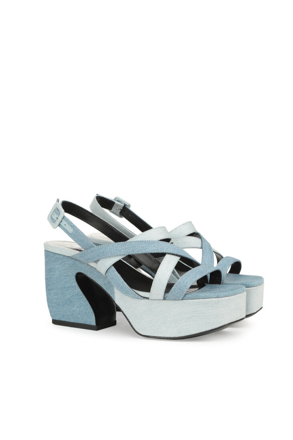 סנדלי עקב עם רצועות במראה דניםהרכב: 100% עורגובה עקב קדמי: 4.5 ס"מ