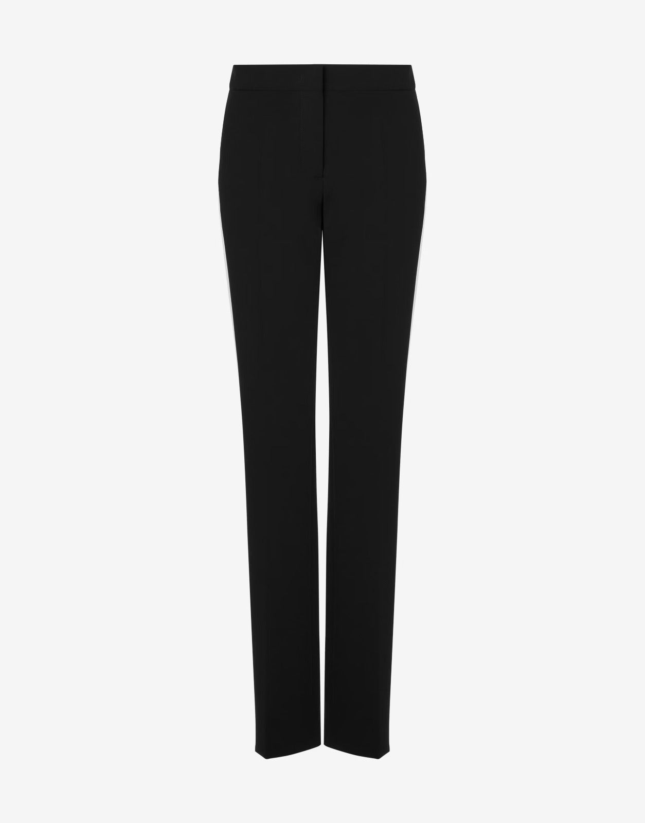 מכנסיים מחוייטים מקולקציית MOSCHINO Couture עם פס לבן בצדדיםהרכב: 88% פוליאסטר, 12% אלסטןהדוגמנית בגובה 1.80 ולובשת מידה 42 איטלקית