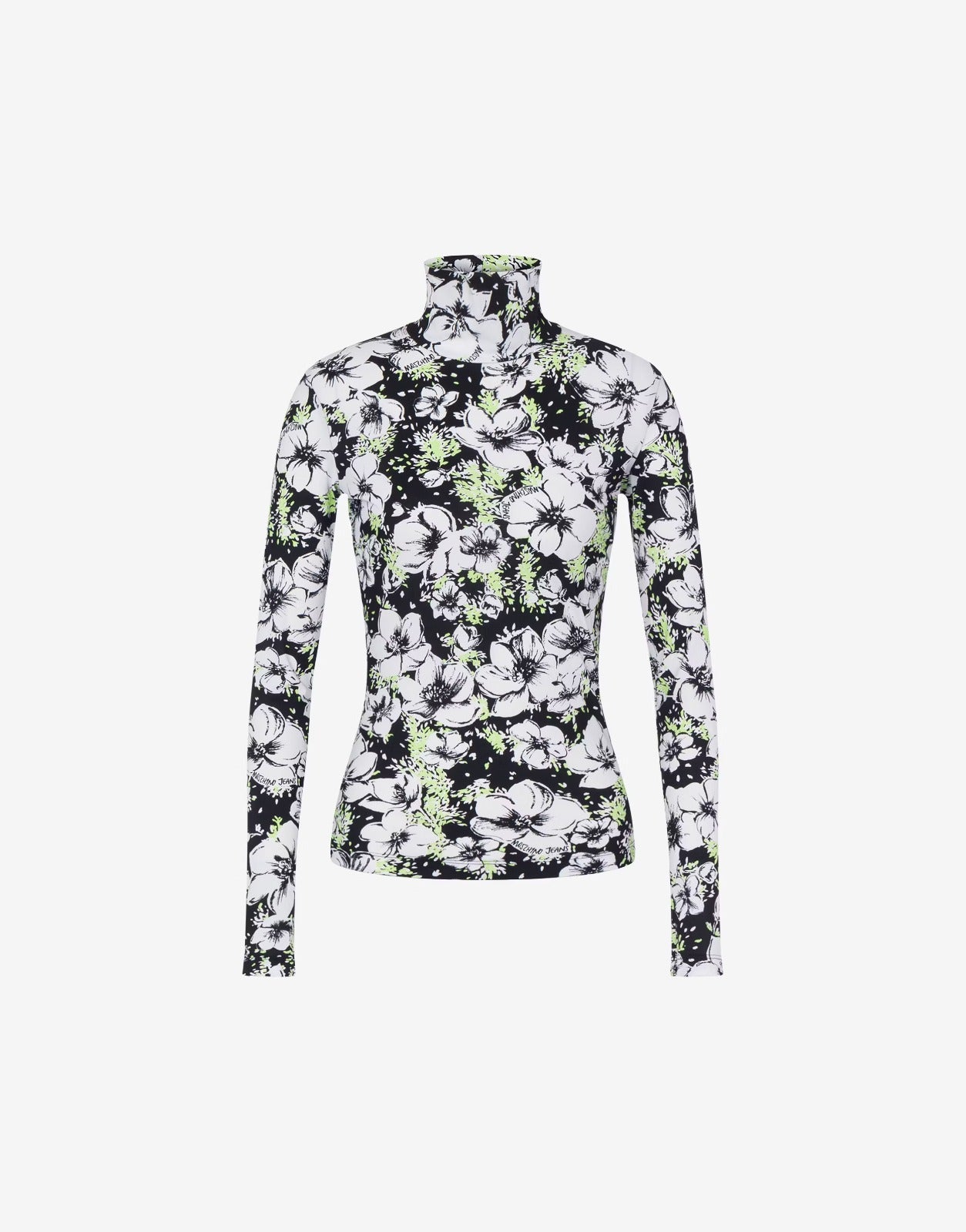 חולצת גולף מקולקציית MOSCHINO Jeans בגזרת סלים פיט עם הדפס פרחיםהרכב: 73% פוליאמיד, 27% אלסטןהדוגמנית בגובה 1.78 ולובשת מידה S