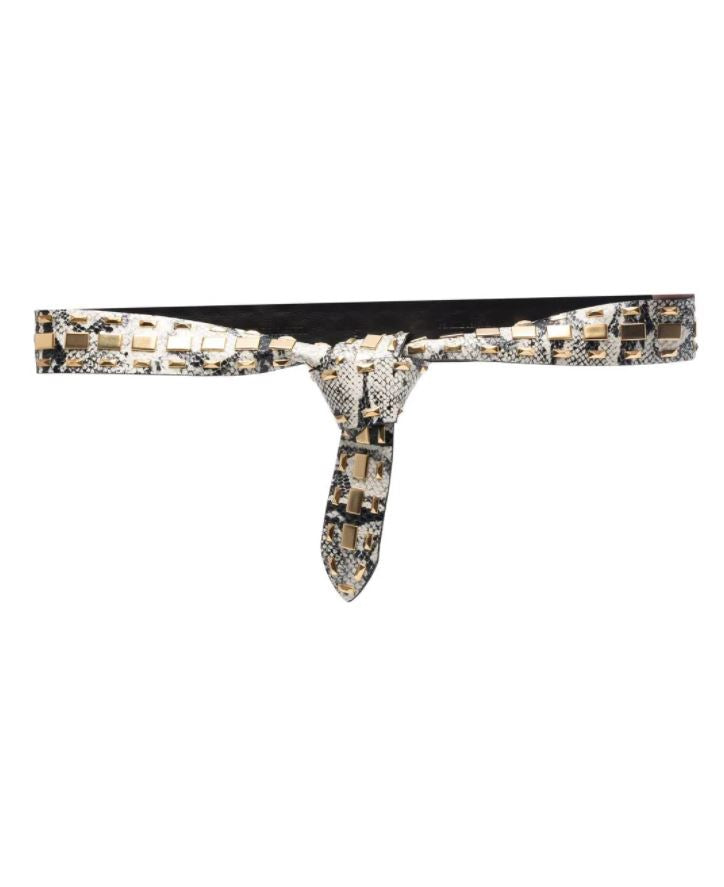 חגורת עור קשירה עם הדפס נחש בעיטור ניטים הרכב: 100% עורעובי: 3.5 ס"מ אורך: 118 ס"מ