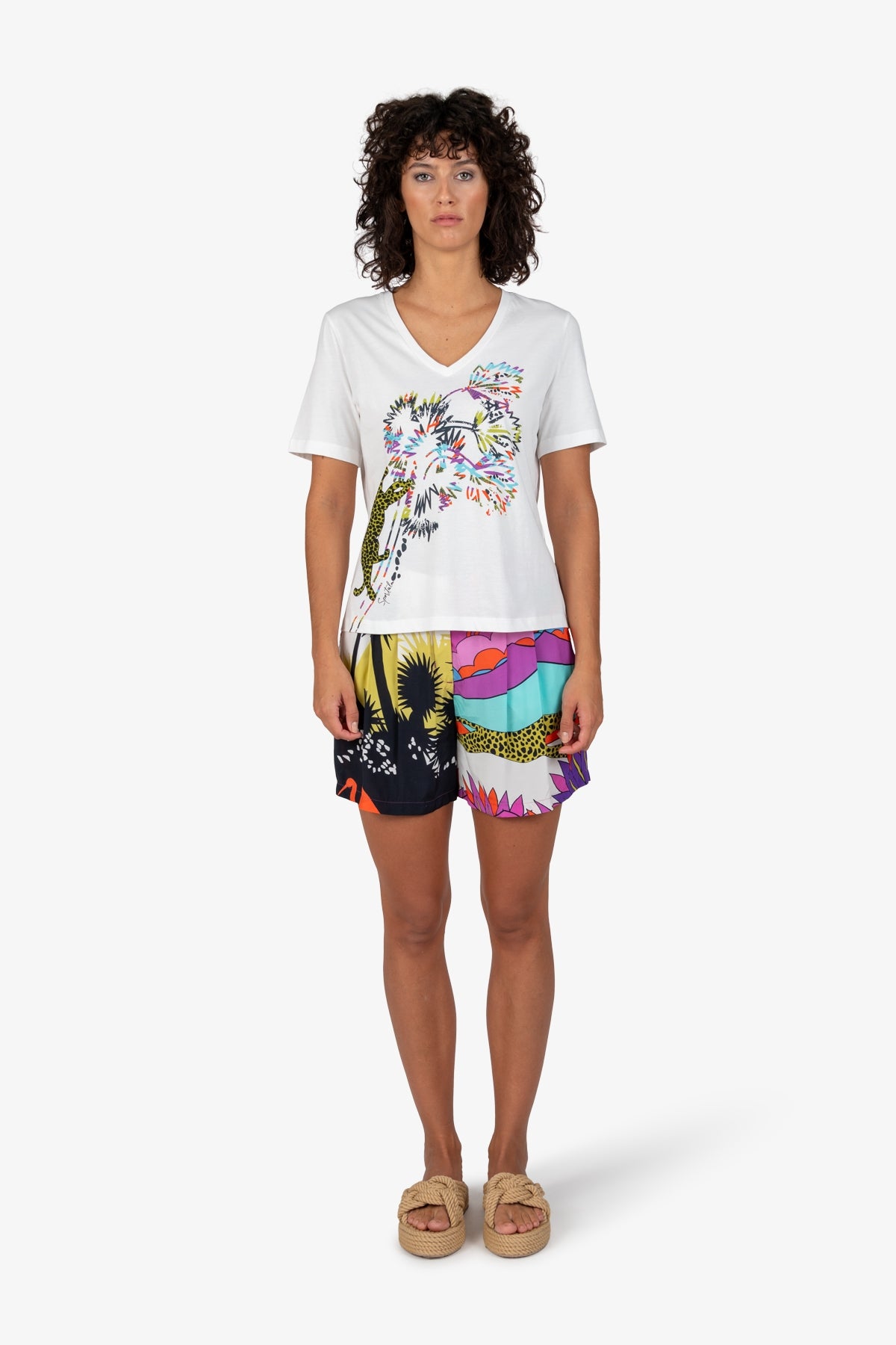 חולצת טי עם צווארון במפתח V בהדפס הרכב: 100% כותנה 