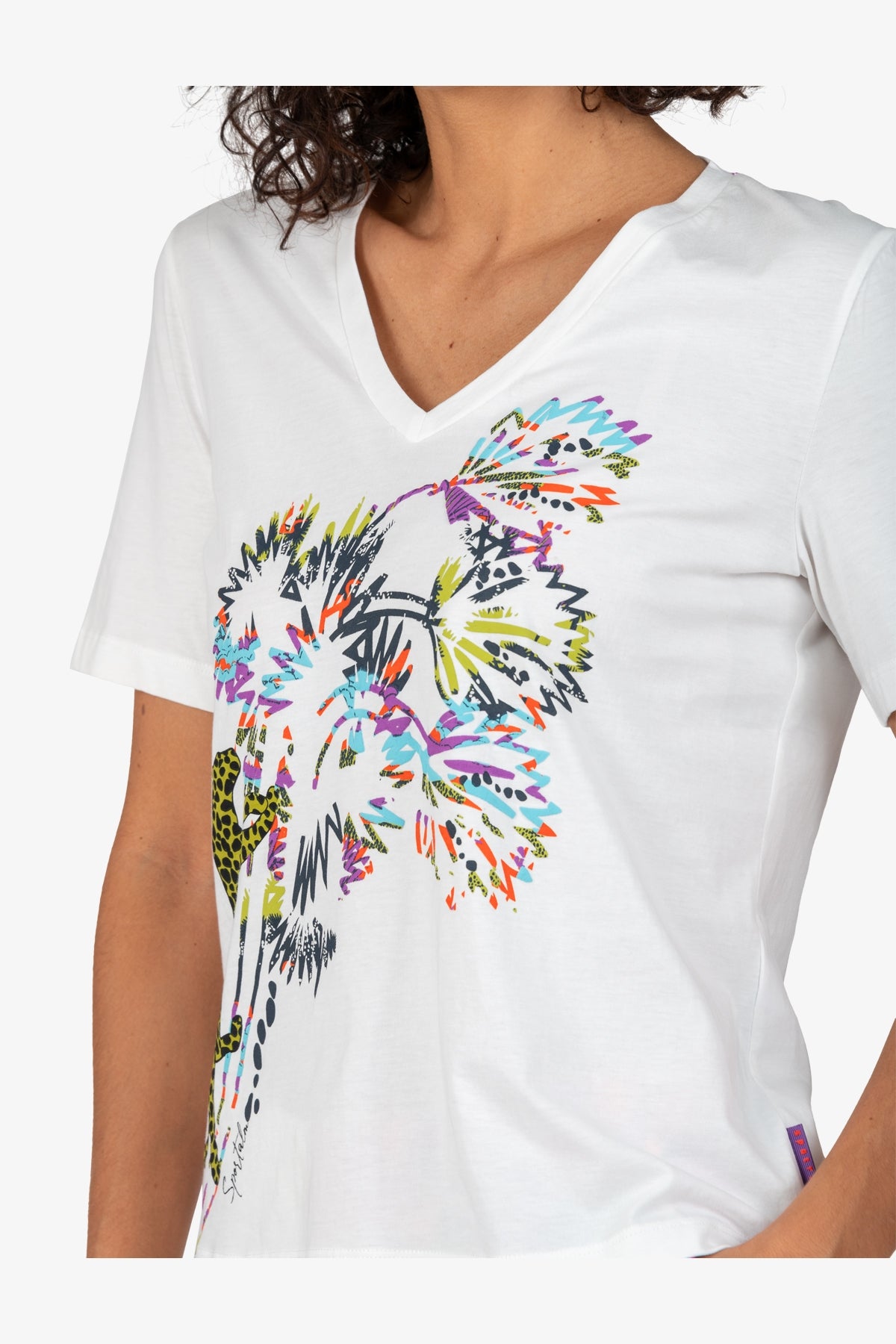 חולצת טי עם צווארון במפתח V בהדפס הרכב: 100% כותנה 