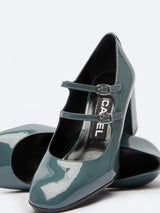 נעלי מרי ג'יין מעור בצבע כחול אפרפר עם שתי רצועות