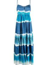 שמלת מקסי בהדפס טאי דאי עם בשילוב צבע חרדל / תכלת