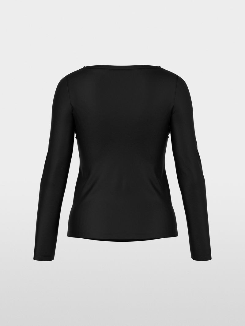 חולצה זו בגזרה צרה (Slim fit) עם שרוולים ארוכים משלבת כותנה סטרצ'ית איכותית עם פרטים אקסקלוסיביים. הגזרה הצמודה לגוף מבטיחה סילואט עכשווי ונוחות מעולה. פרט ייחודי: קו הצוואר העגול הקלאסי, המקבל מראה אלגנטי הודות לשוליים דו-שכבתיים ממשי טהור.עיצוב בגזרה צרה, שרוולים ארוכים, קו צוואר עגול, וכיתוב Marc Cain.הרכב: 92% כותנה, 8% אלסטןפתיון: 100% משיהדוגמנית בגובה 1.79 ולובשת מידה 3 של מארק קיין