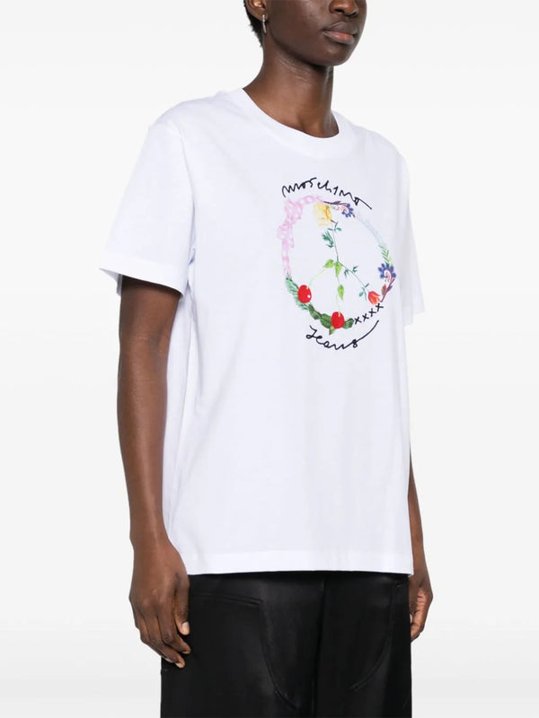 טישירט 100% כותנה בצבע לבן הדפס PEACE וכיתוב לוגו