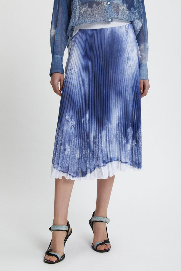 חצאית פליסה מידי בהדפס טאי דטי צבע כחול גומי במותן