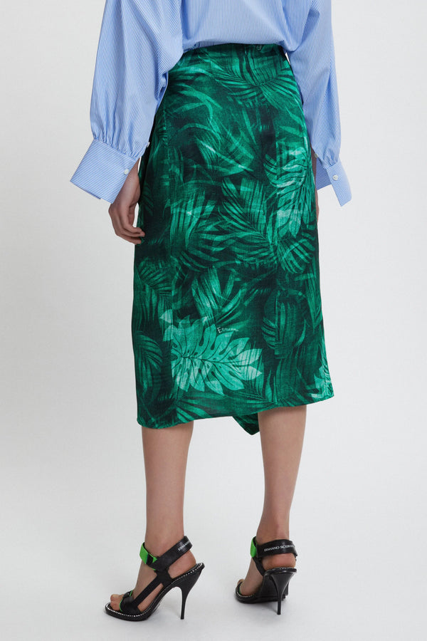 חצאית מידי סטייל פריאו בהדפס FOREST על רקע ירוק