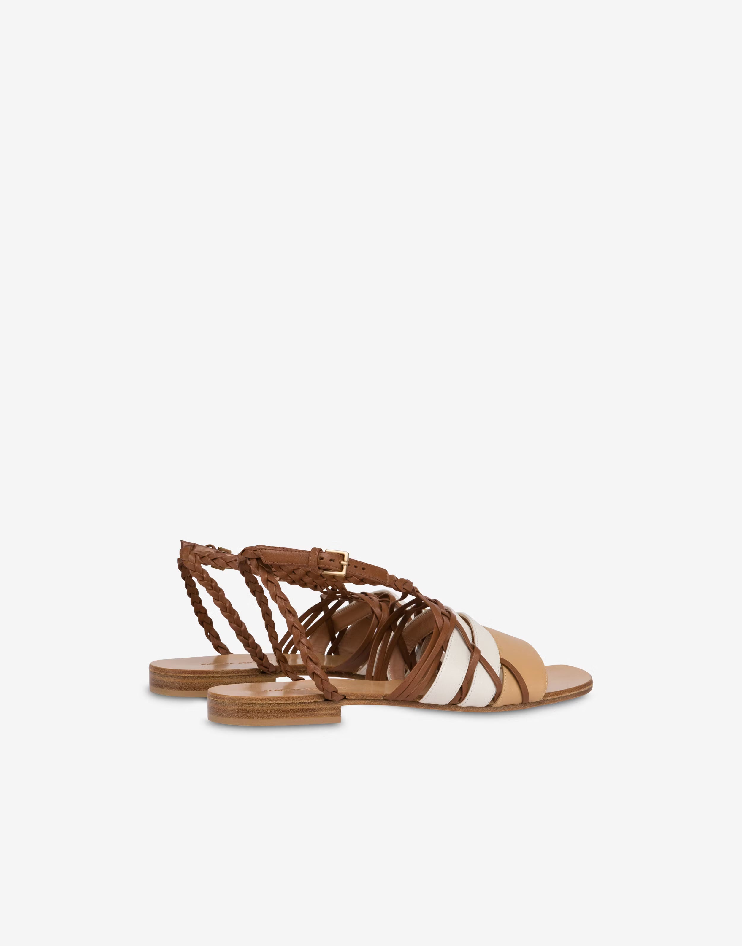 סנדלי עור שטוחים עם רצועות קלועות מעור רך בגווני אדמההרכב: 100% עור 