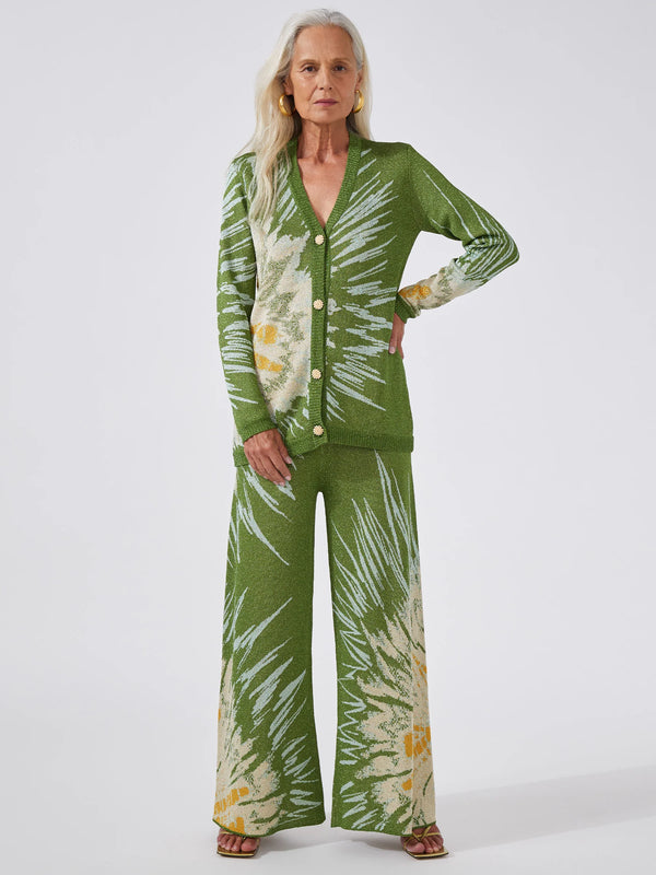 מכנסי טאי דאי בגוון ירוק קקטוס משילוב ויסקוזה רגל רחבה