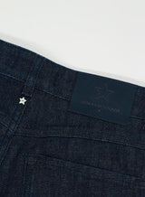 ג'ינס כחול כהה במראה Stone Wash רגל רחבה