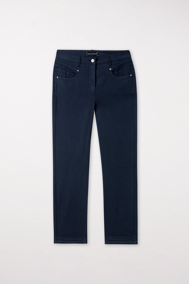 ג'ינס כחול כהה סטרצ'י מכותנה רגל ישרה אורך עצם