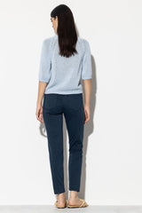 מכנסי ג'ינס סקיני קליליים מכותנה בצבע כחול כהה עם גומי במותן מאחור