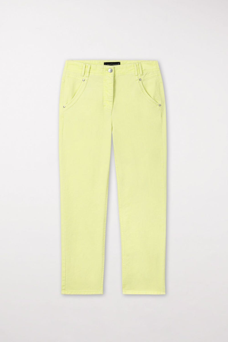 ג'ינס בגוון צהוב פסטל מכותנה רגל ישרה אורך עצם